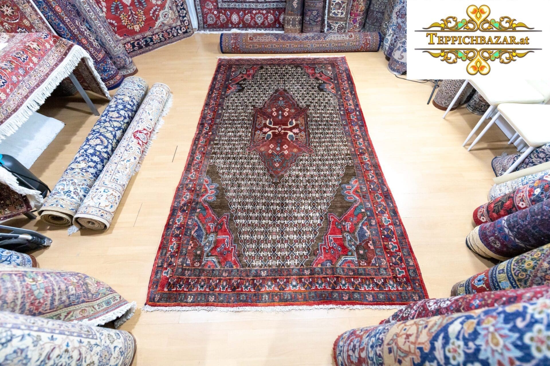 (Verkauft) W1(#280) ca. 285x157cm Handgeknüpfter Koliai Perserteppich mit Naturfarben aus Persien - sehr seltenes Muster mit Vögelmotiv