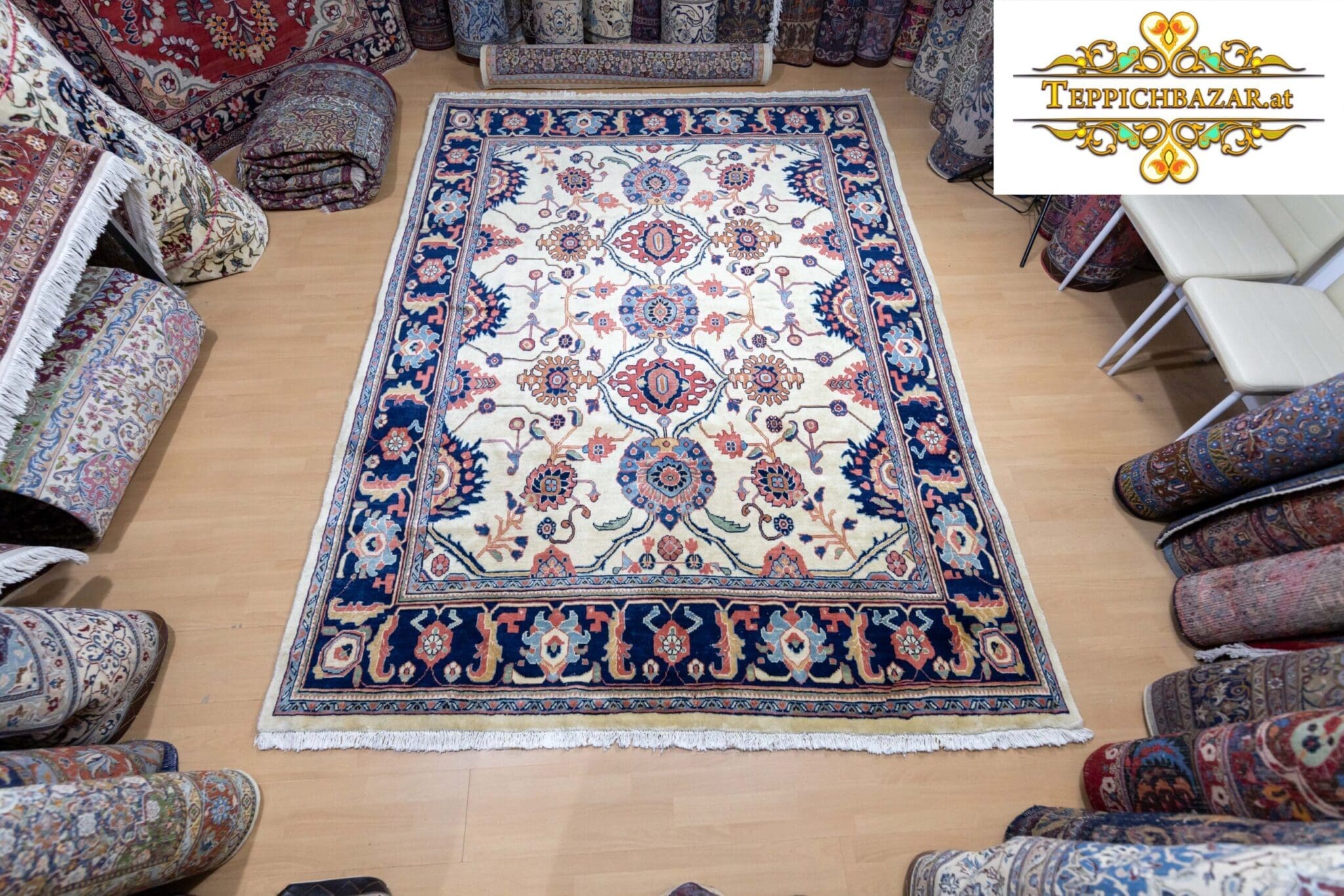 W1(#303) ca. 290x210cm Sarough Farahan Handgeknüpfter Antiker Perserteppich Unikat Naturfarben