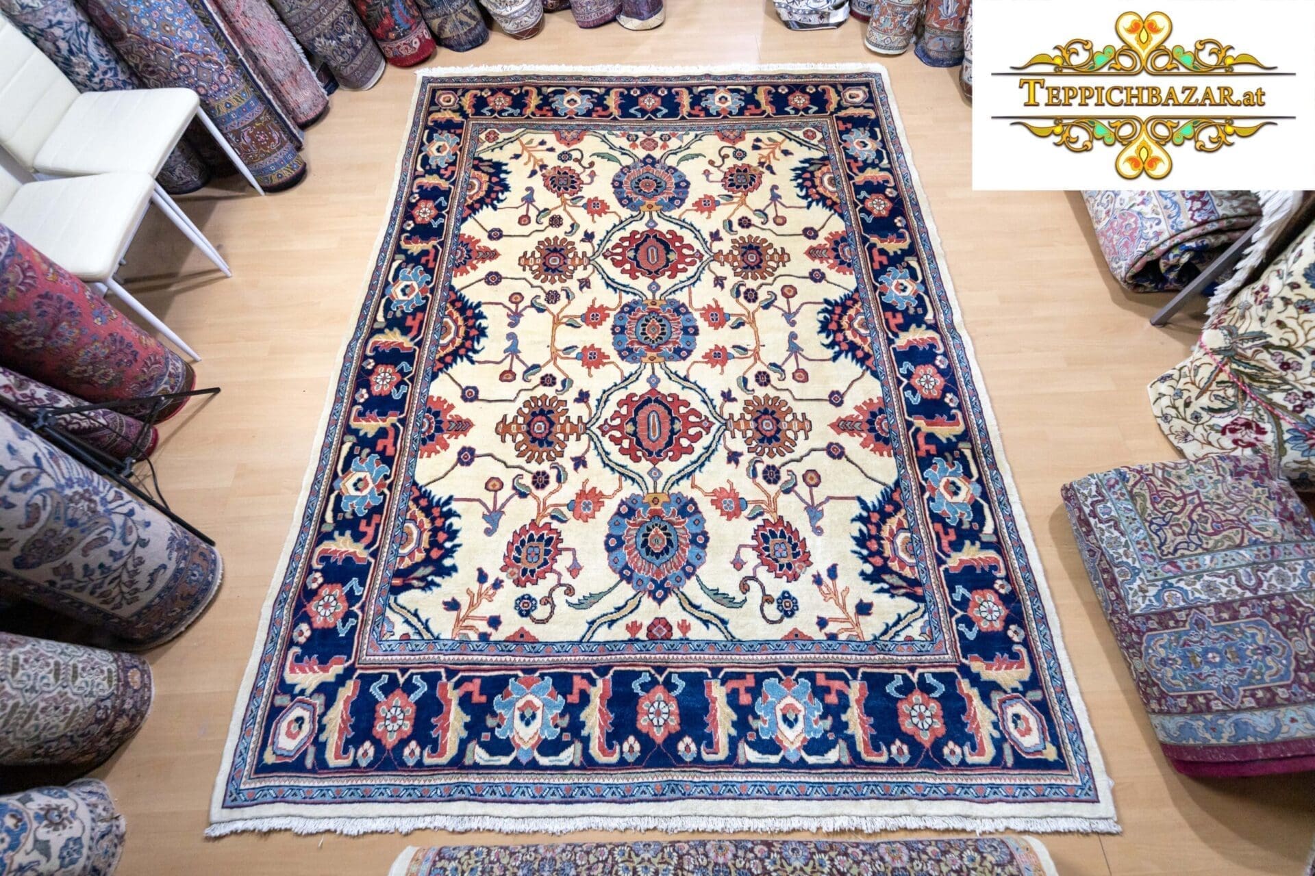 W1(#303) ca. 290x210cm Sarough Farahan Handgeknüpfter Antiker Perserteppich Unikat Naturfarben