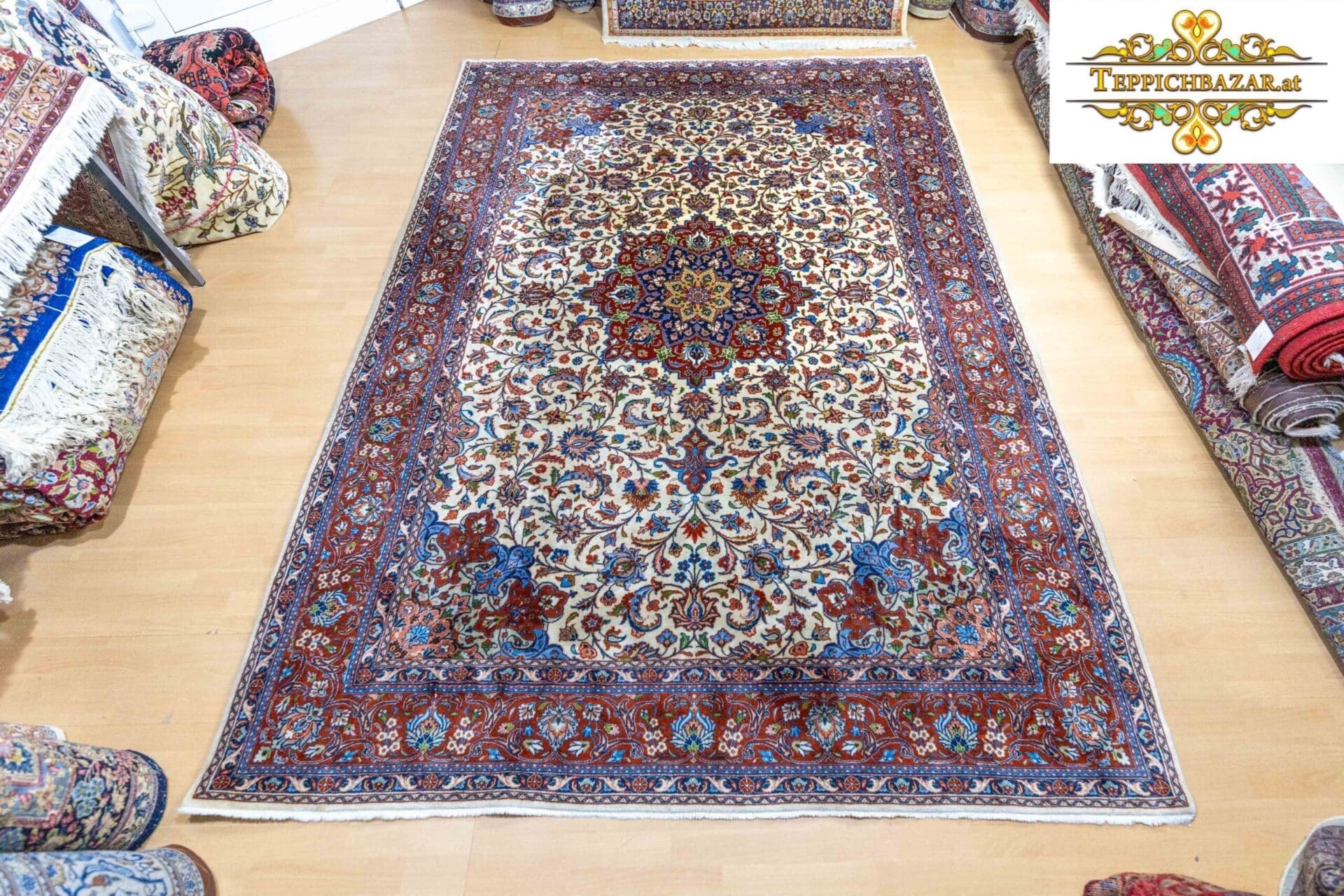 (Verkauft) W1(#314) 291x209cm Handgeknüpfter Isfahan Esfahan Teppich Perserteppich