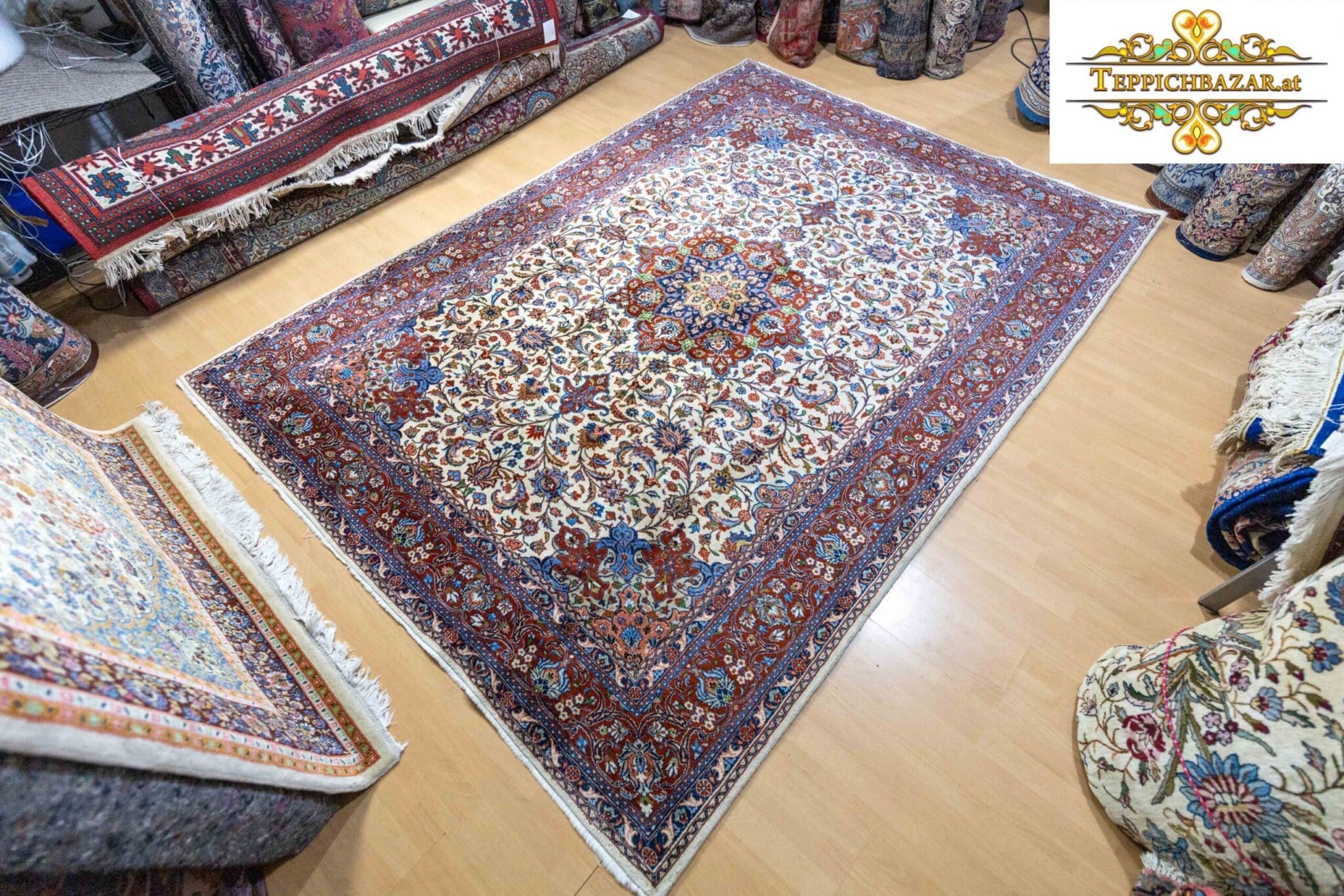 (Verkauft) W1(#314) 291x209cm Handgeknüpfter Isfahan Esfahan Teppich Perserteppich
