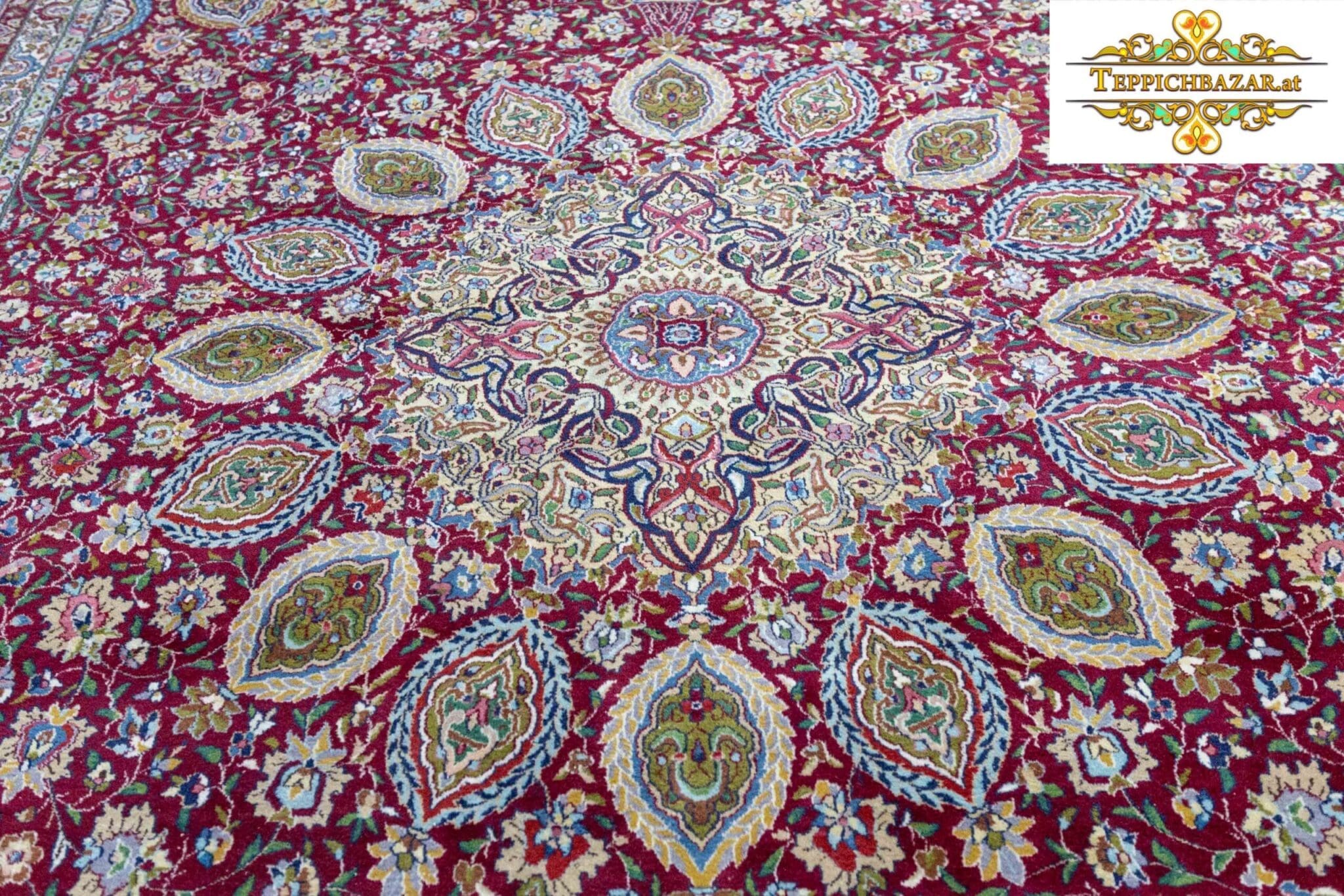 W1(#317) 370x275cm 650.000/qm Handgeknüpfter Toranj Sheikh Safi Ardabil Teppich Semiantik UNIKAT