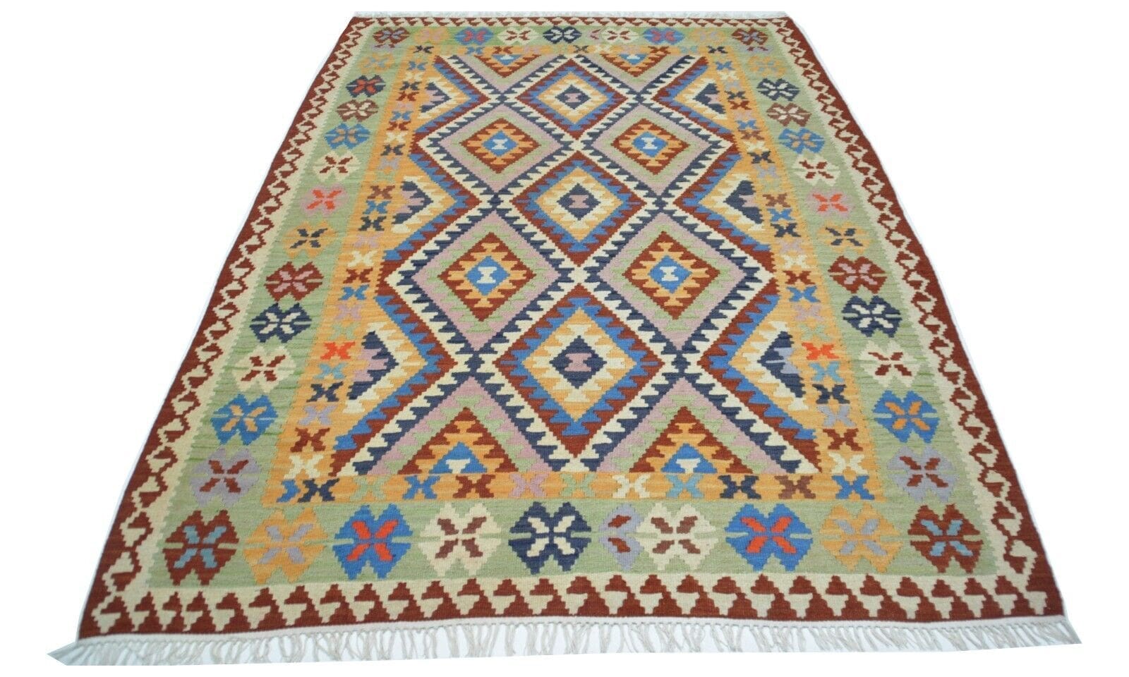 Handgewebter Ghashgai Kelim Teppich aus Wolle in Naturfarbe - 286 x 200 cm