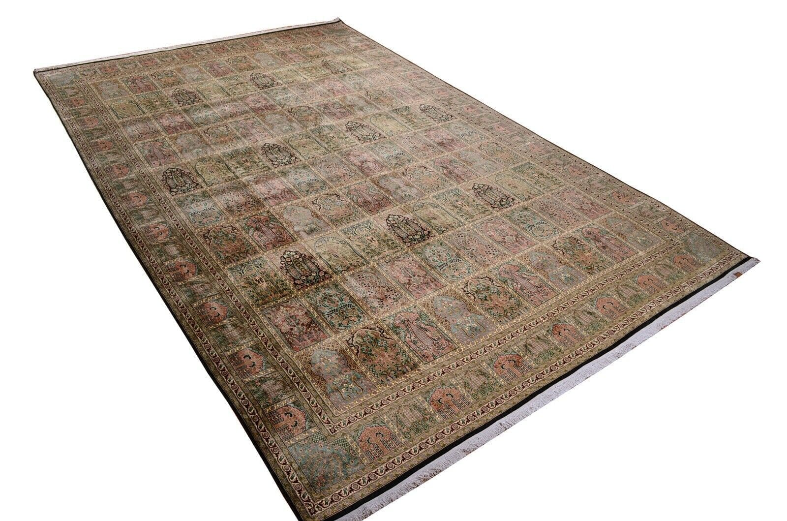 Handgeknüpfter Orientteppich in Übergröße mit Feldermotiv, Kashmir, 552 x 357 cm, Mehrfarbig