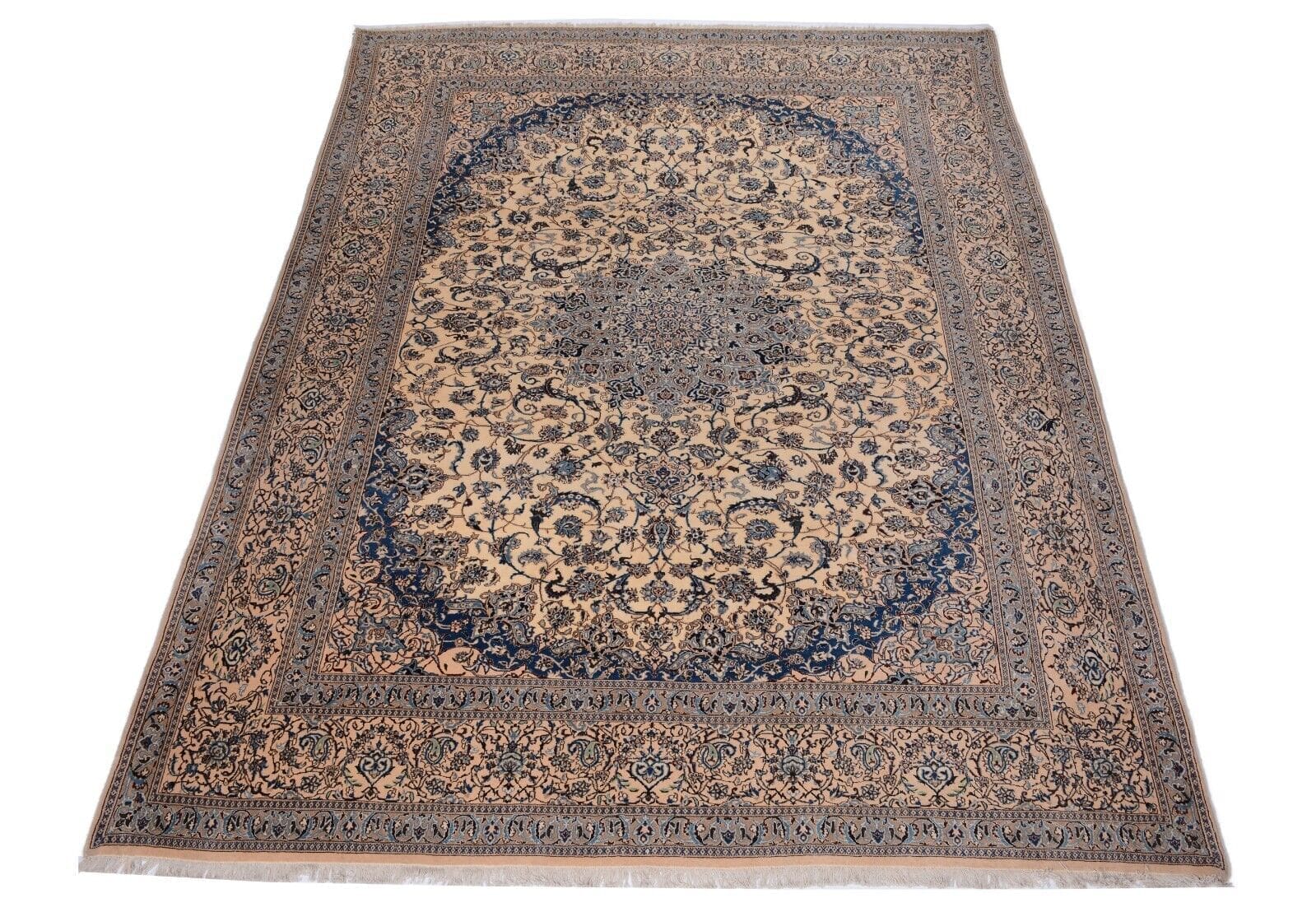 Nain Orientteppich Perser in Beige, handgeknüpft, 397 x 296 cm, sehr fein, neu
