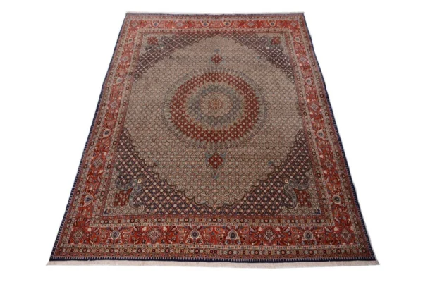 Moud 373 x 289 cm Feiner Handgeknüpfter Orientteppich Perser Beige XXL Medaillon Neu