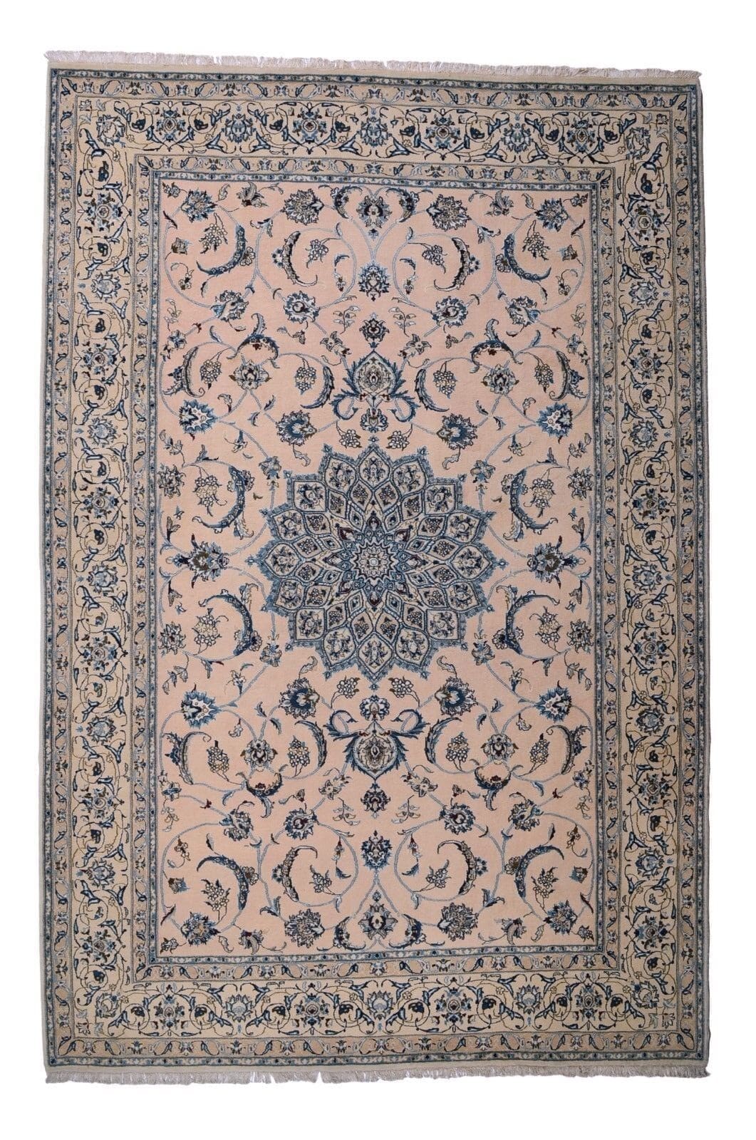 Handgeknüpfter Orientteppich Perser Nain 9 La in Rosa, 300x200 cm, aus Schurwolle, fein verarbeitet