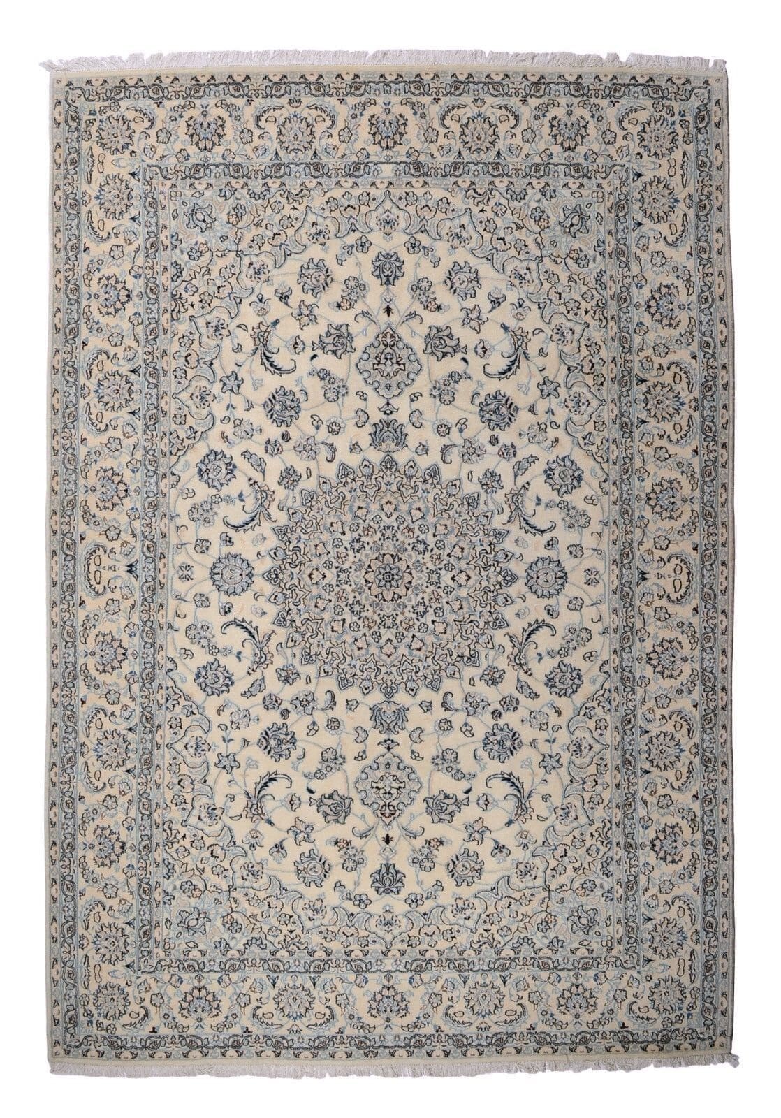 Handgeknüpfter Orientteppich Perser Nain 9 La in Beige, 293 x 197 cm, aus Schurwolle