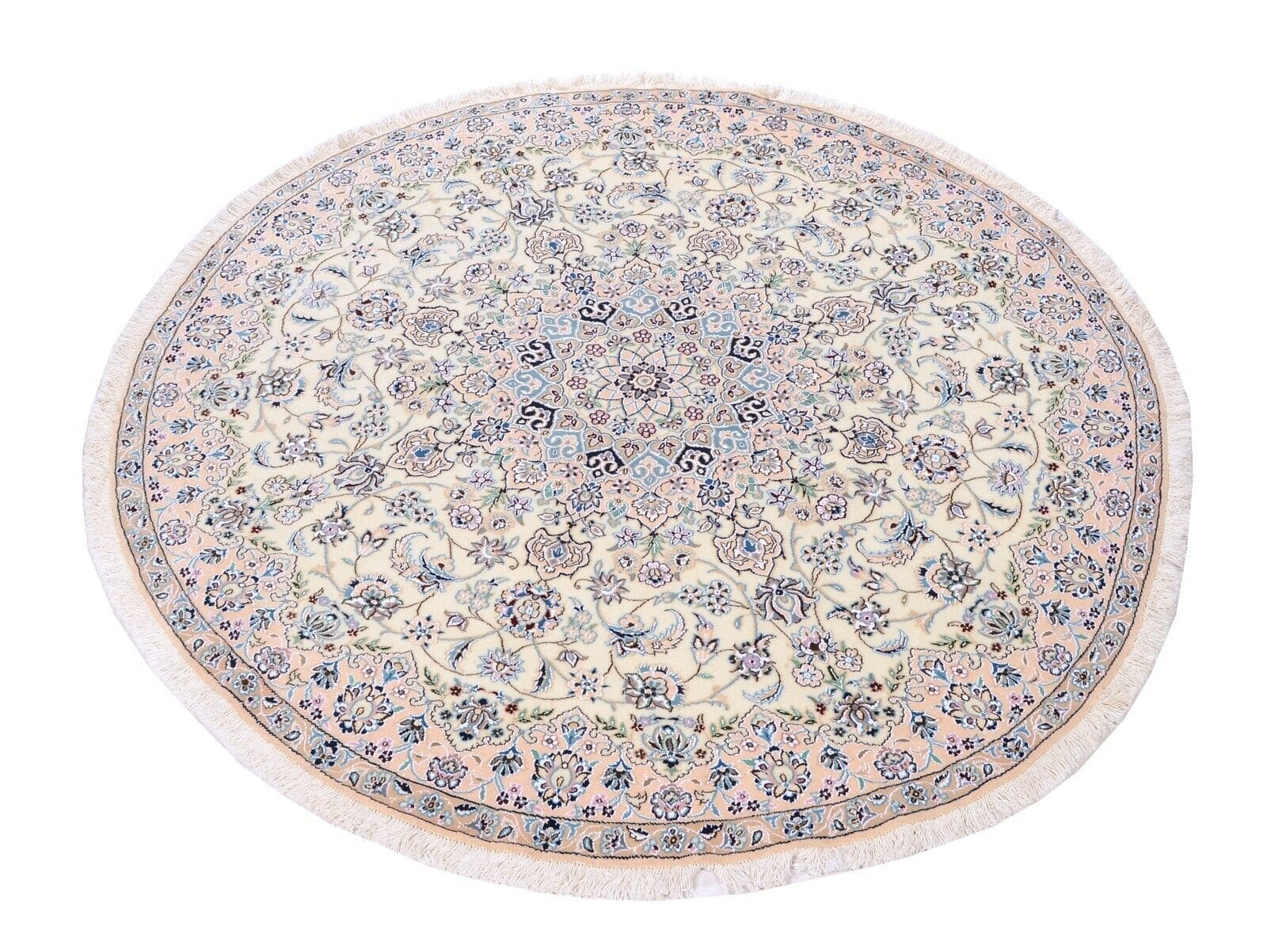 Nain 9 La 200 x 200 cm feiner handgeknüpfter orientalischer Teppich Perser beige rund neu