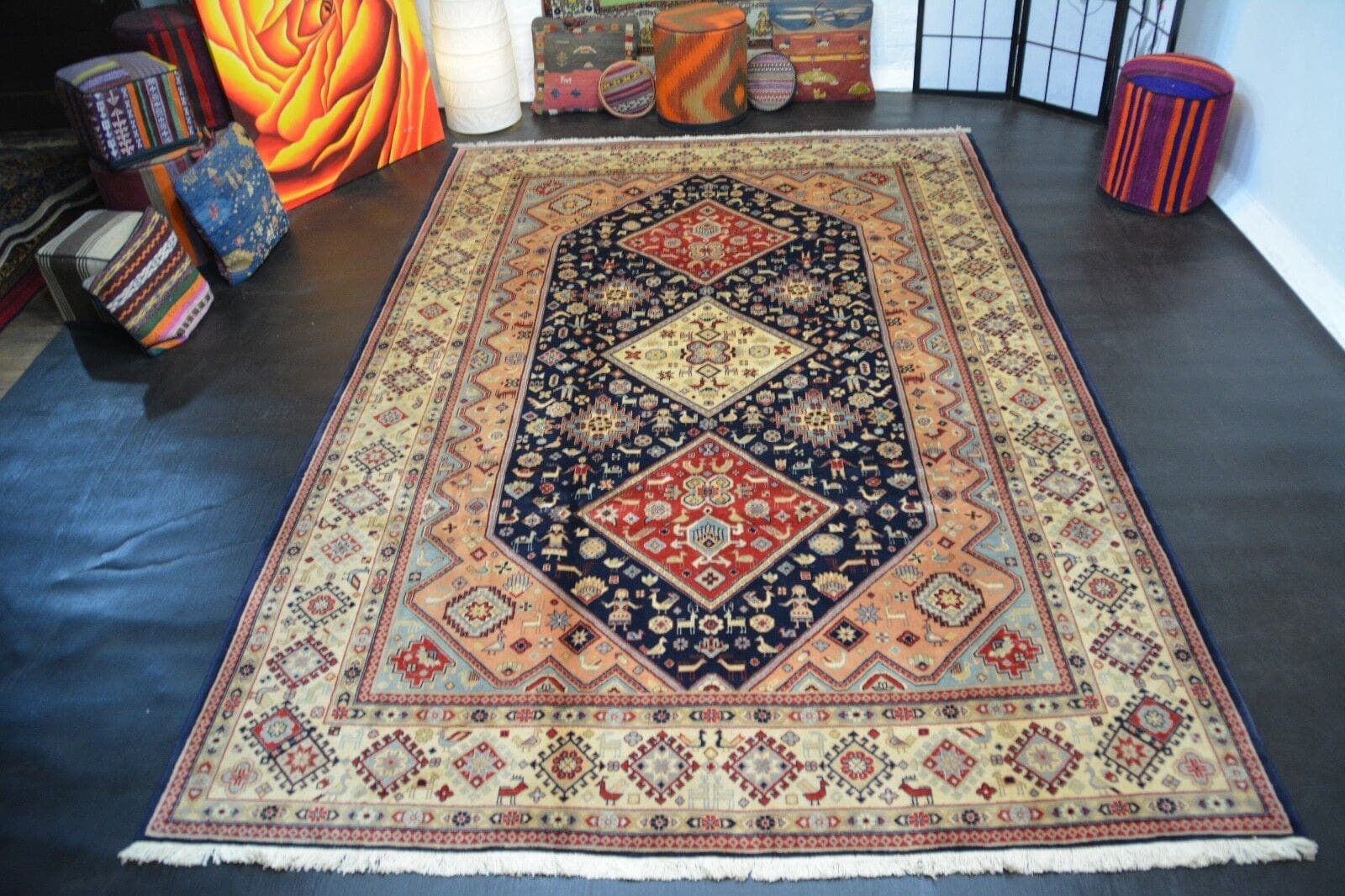 Handgeknüpfter Original Teppich Semnan in Beige, ca. 321 x 214 cm, neu