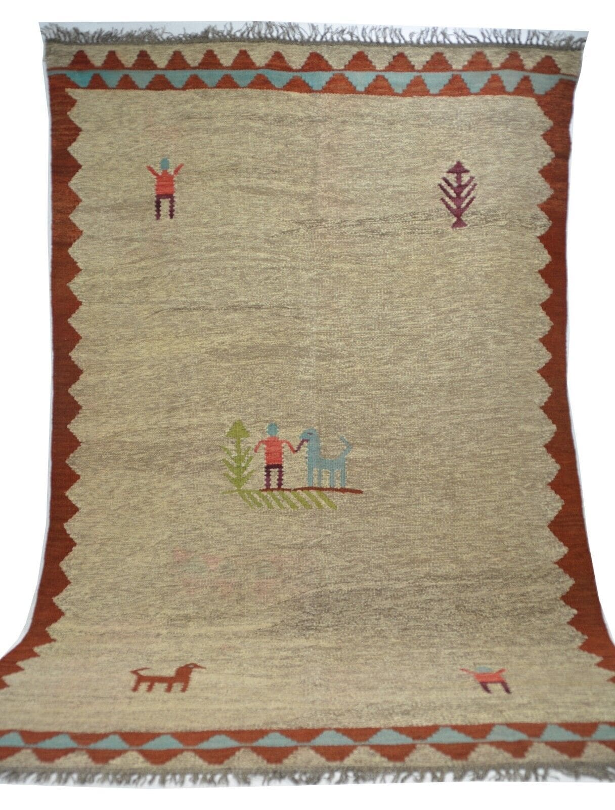Handgewebter Wolle Ghashgai Kelim Teppich in Naturfarbe, 293 x 186 cm