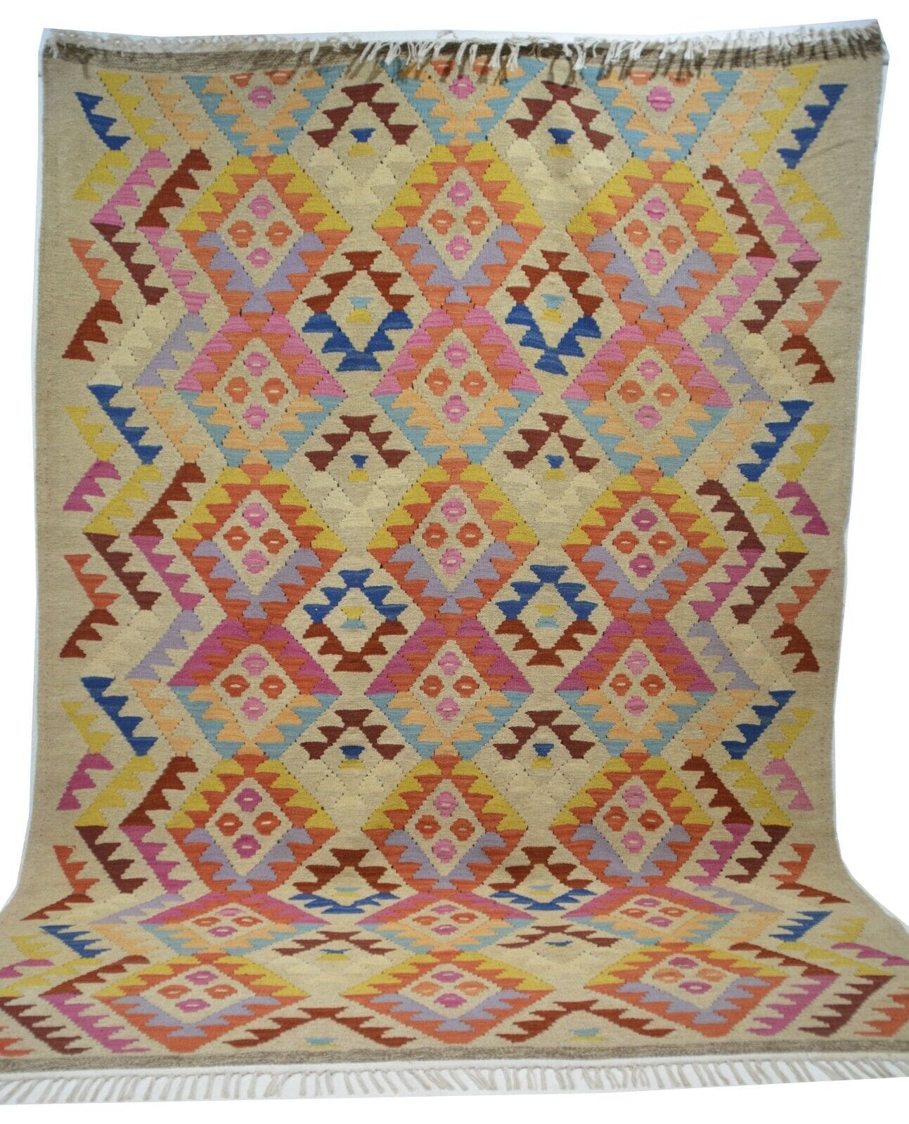 Handgewebter Wollteppich Ghashgai Kelim in Naturfarbe – Maße: 292 x 206 cm