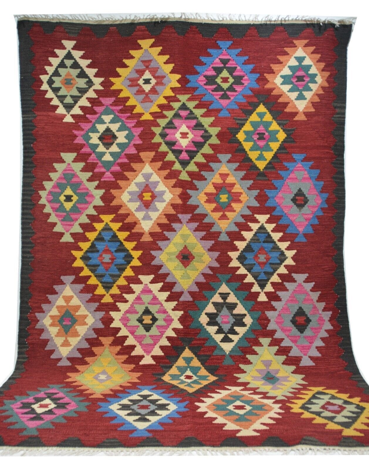 Handgewebter Ghashgai Kelim Teppich aus Wolle in Naturfarbe, Maße 288 x 193 cm