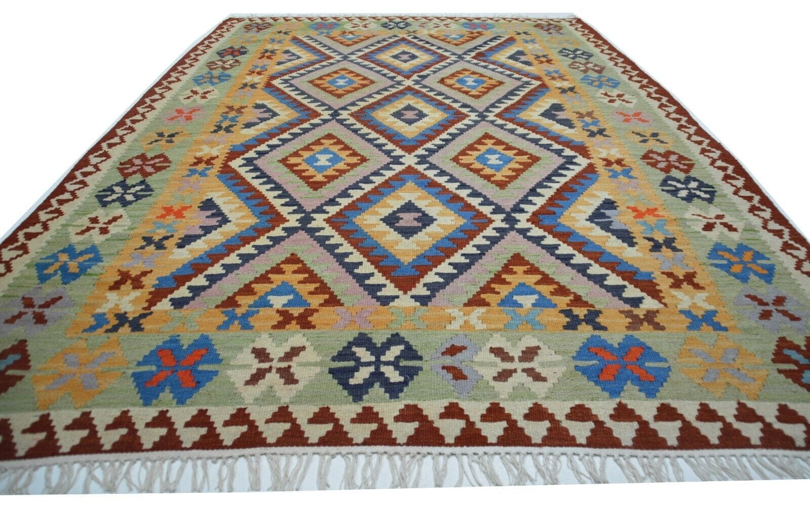 Handgewebter Ghashgai Kelim Teppich aus Wolle in Naturfarbe - 286 x 200 cm
