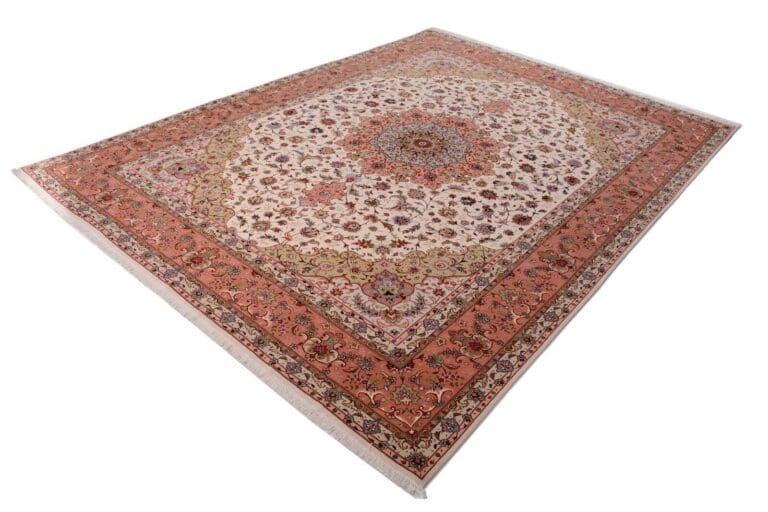 Neu Handgeknüpfter Orientteppich Tabriz 50 Rag, 400 x 300 cm, Florales Design in Beige H1