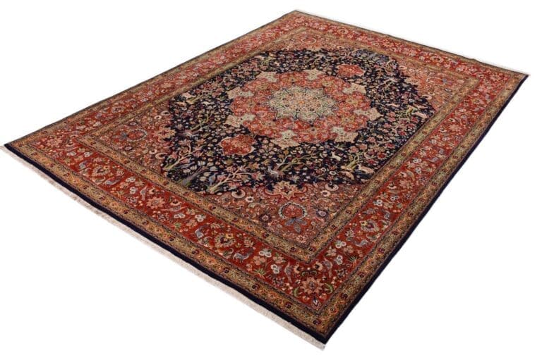 Handgeknüpfter Orientteppich Tabriz 50 Rag in Blau, 388 x 289 cm, floral, neu