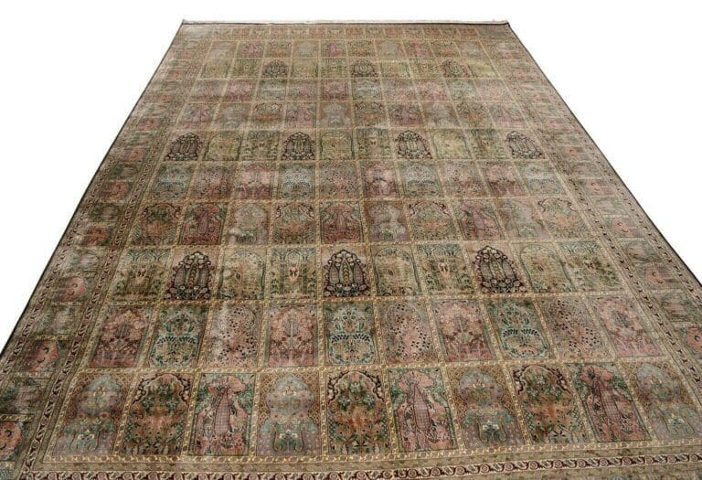 Handgeknüpfter Orientteppich in Übergröße mit Feldermotiv, Kashmir, 552 x 357 cm, Mehrfarbig