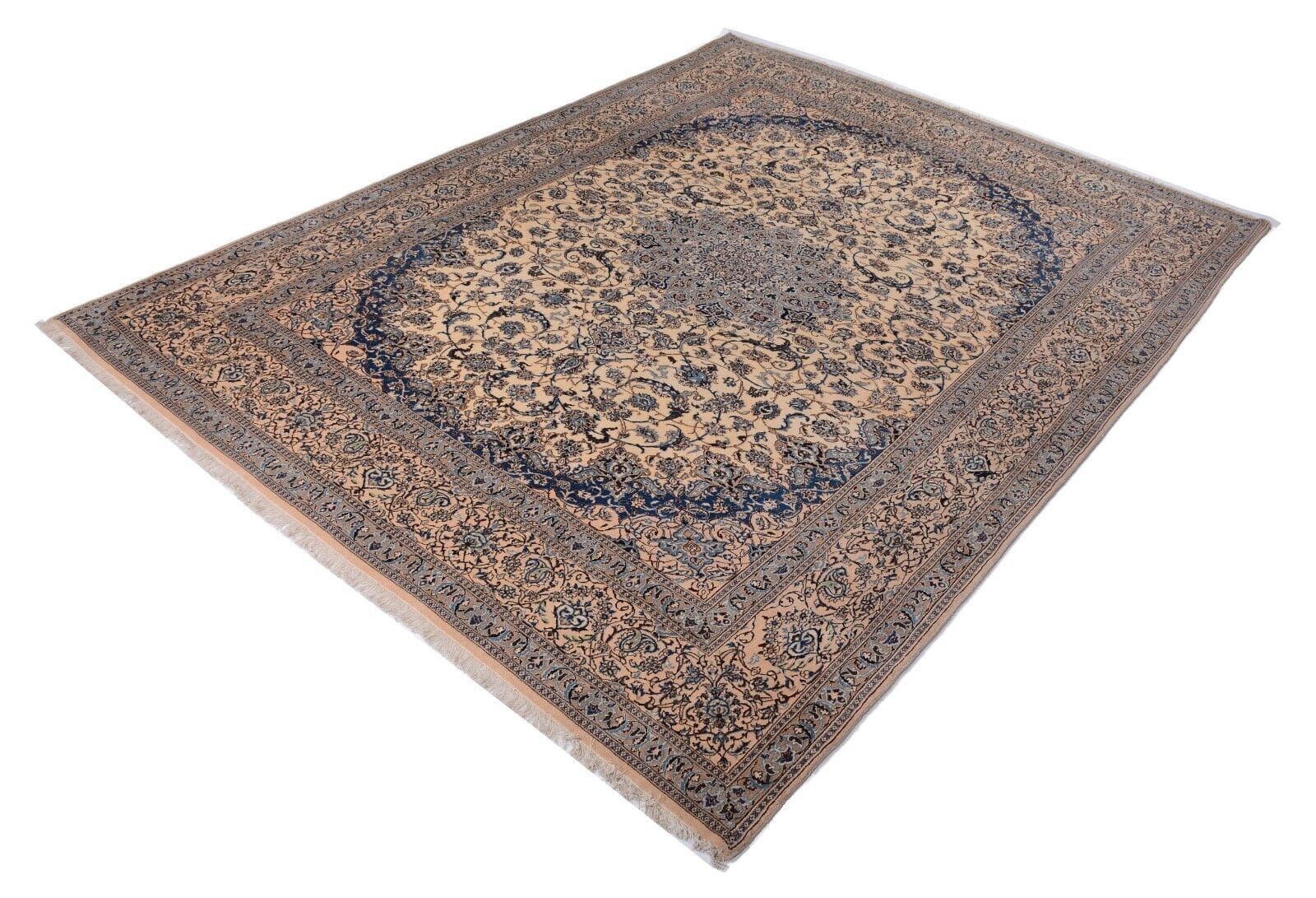 Nain Orientteppich Perser in Beige, handgeknüpft, 397 x 296 cm, sehr fein, neu