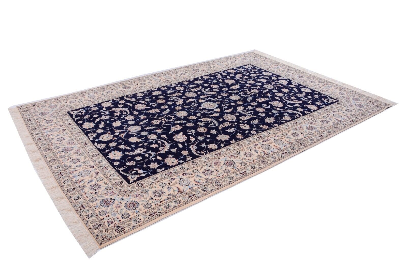 Nain 6La 307x207 cm handgeknüpfter Orientteppich mit Seide, durchgemustert in Blau