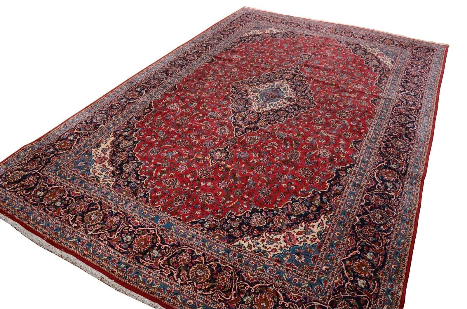 Kashan 527 x 345 cm Handgeknüpfter Orientteppich in Übergröße, Perser-Design, Rot, Neu