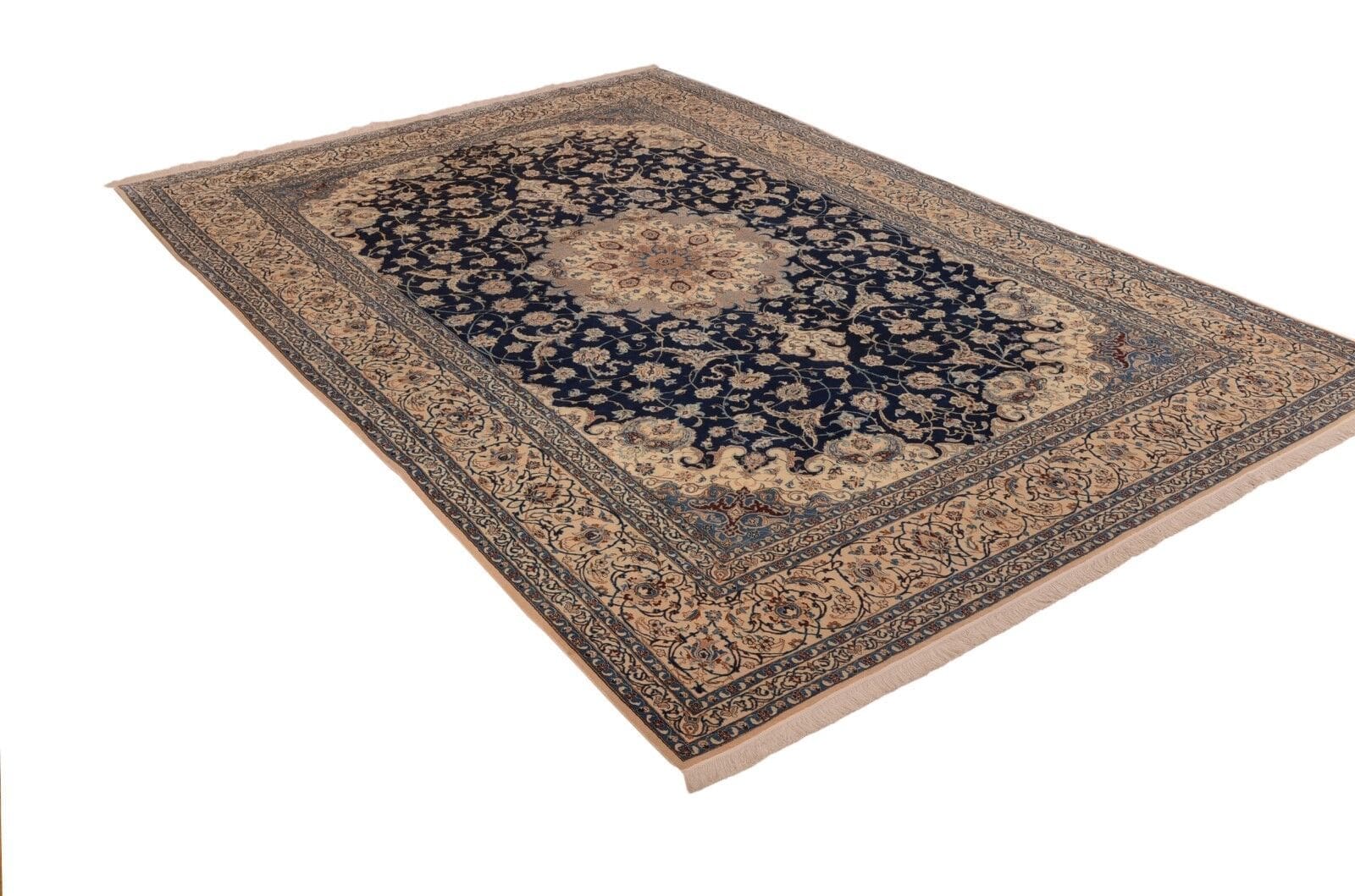 Handgeknüpfter Orientteppich Perser Nain 6 La in Blau, 300x204 cm, aus sehr feiner Schurwolle