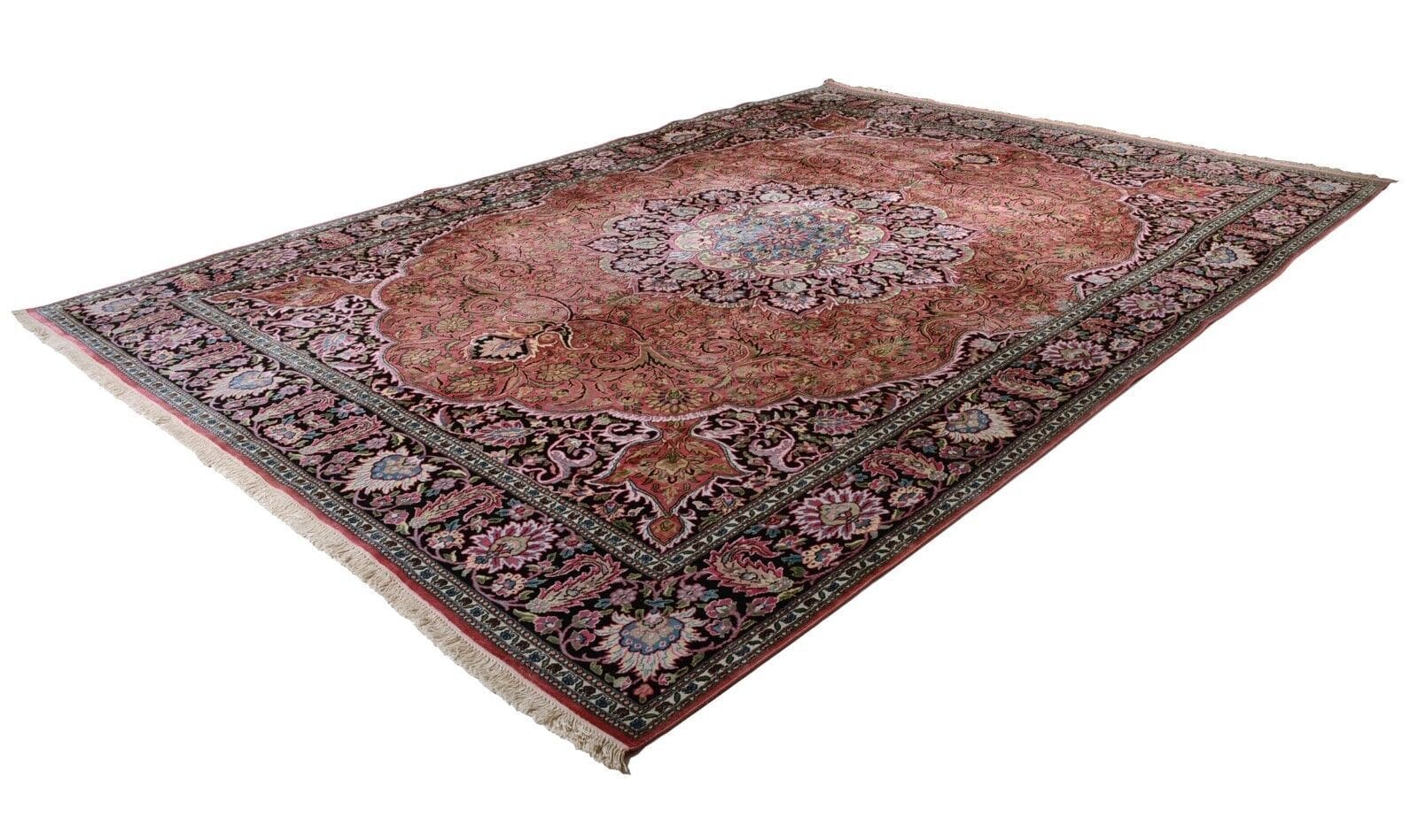 Kashmir Orientteppich 435 x 306 cm, handgeknüpft, mit floralem Design und großem Medaillon – Neu
