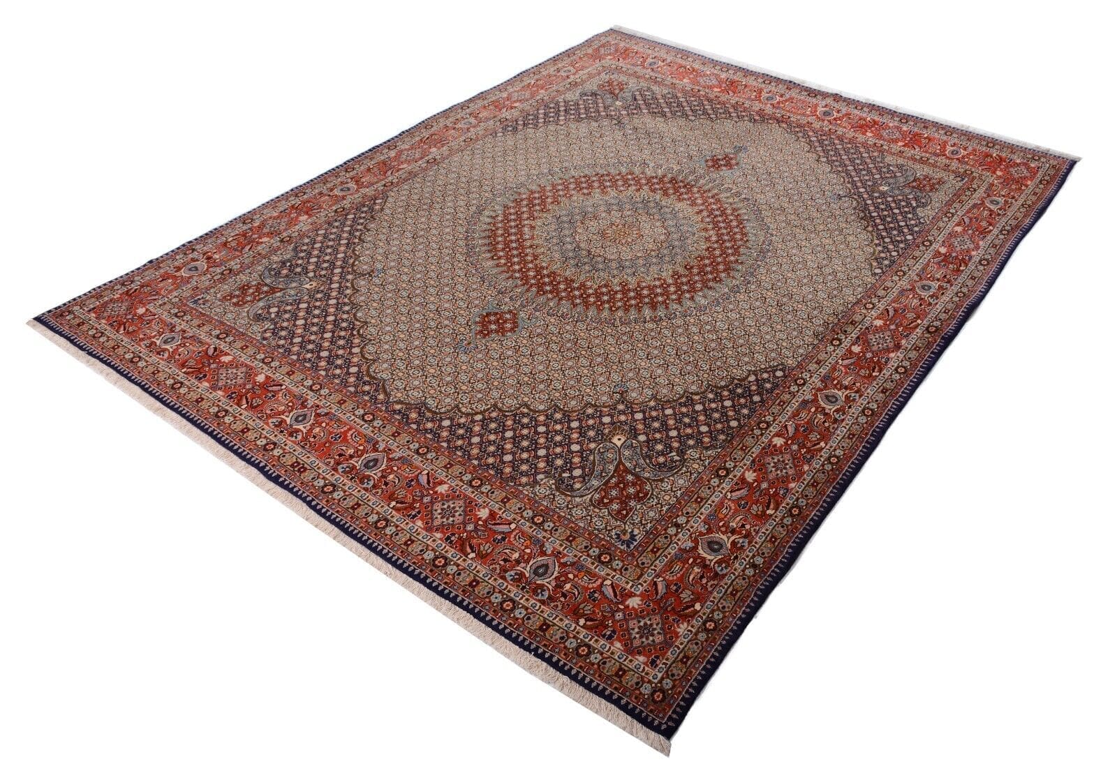 Moud 373 x 289 cm Feiner Handgeknüpfter Orientteppich Perser Beige XXL Medaillon Neu