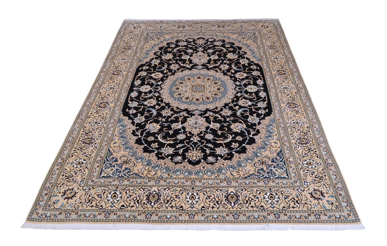 Handgeknüpfter Orientteppich Nain 9 La 364x240 cm aus feiner Schurwolle in Blau