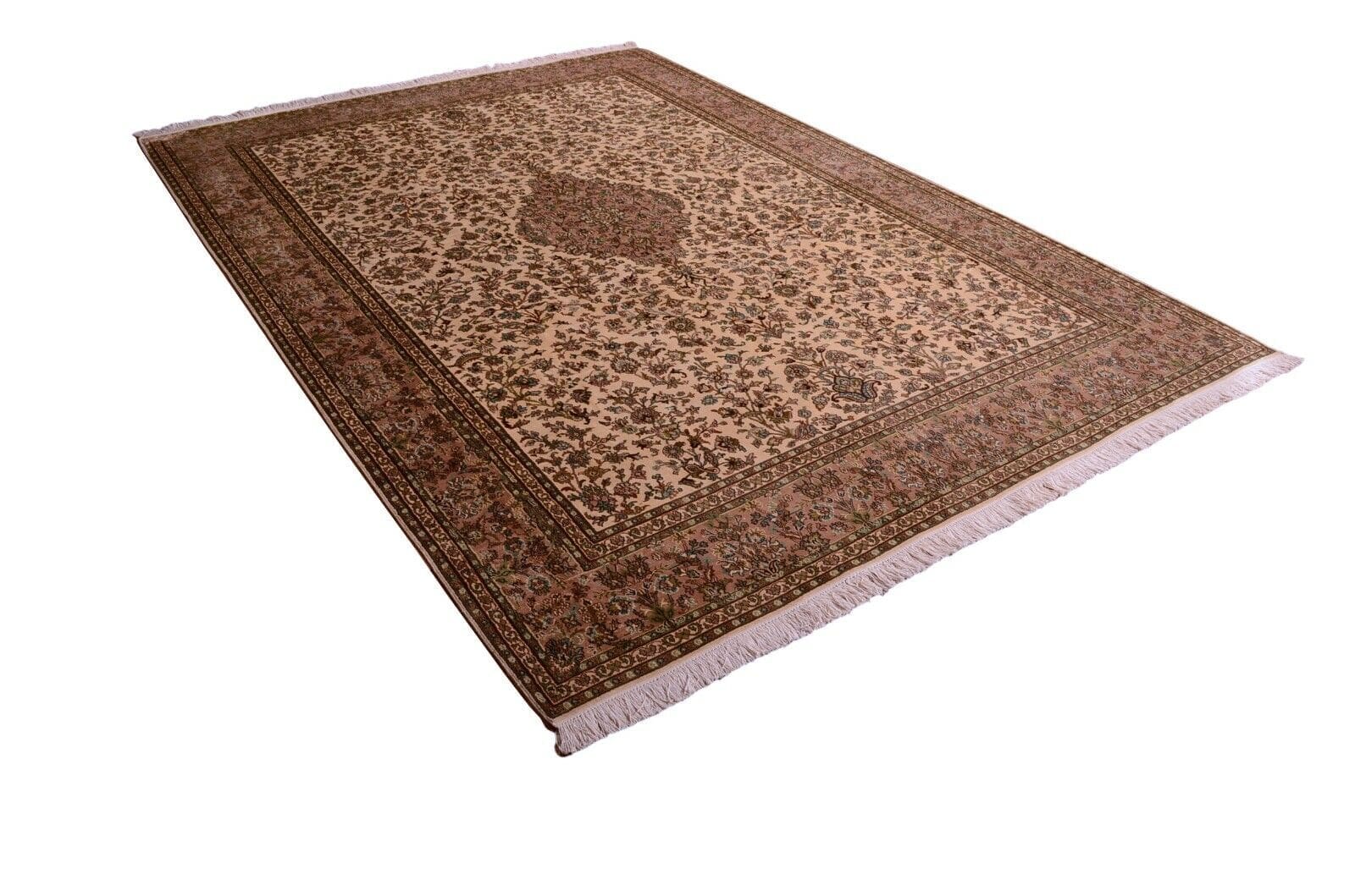 Neuer handgeknüpfter Orientteppich aus 100% Kashmir-Seide in Beige, 310 x 219 cm