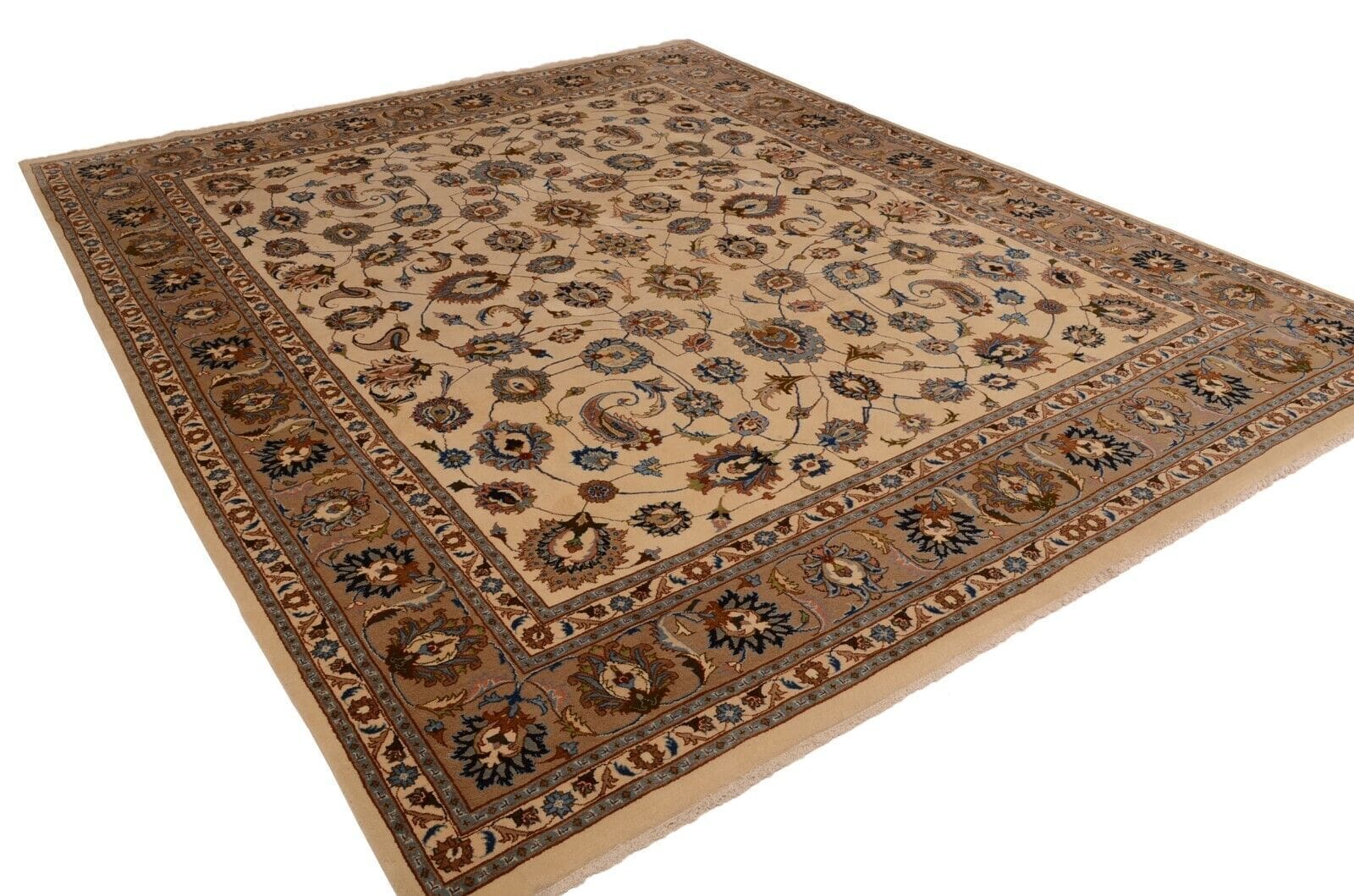 Handgeknüpfter Perserteppich Kashmar 367x292 cm Beige – Durchgemustert im Orientstil