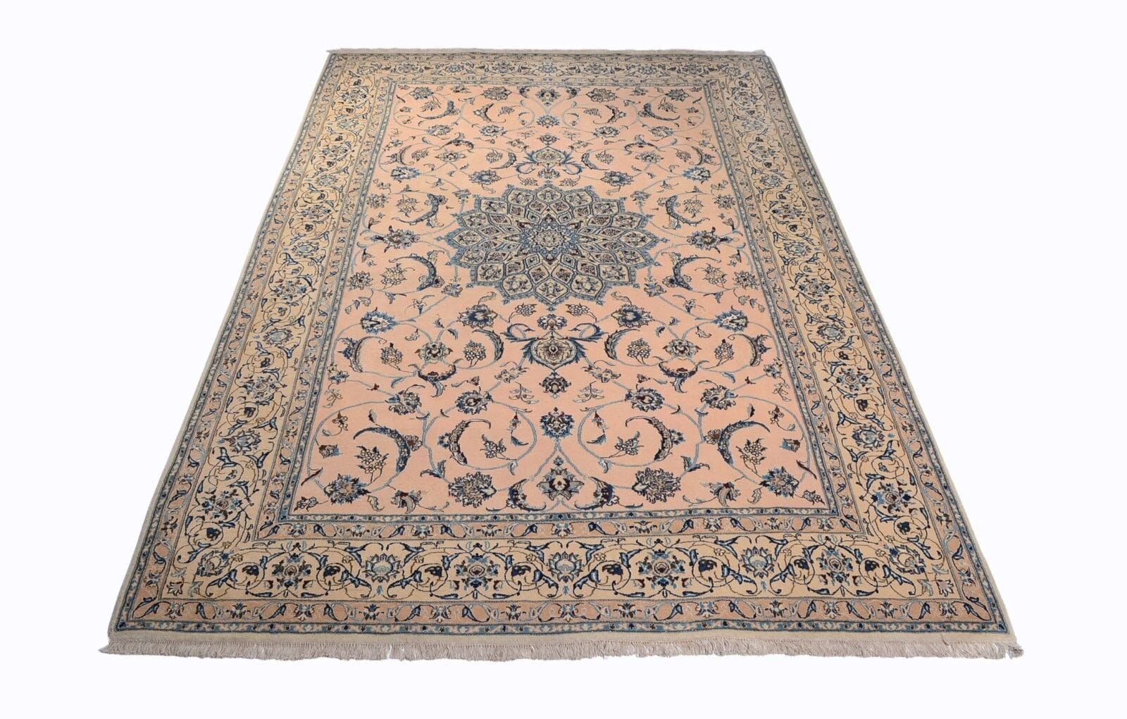 Handgeknüpfter Orientteppich Perser Nain 9 La in Rosa, 300x200 cm, aus Schurwolle, fein verarbeitet