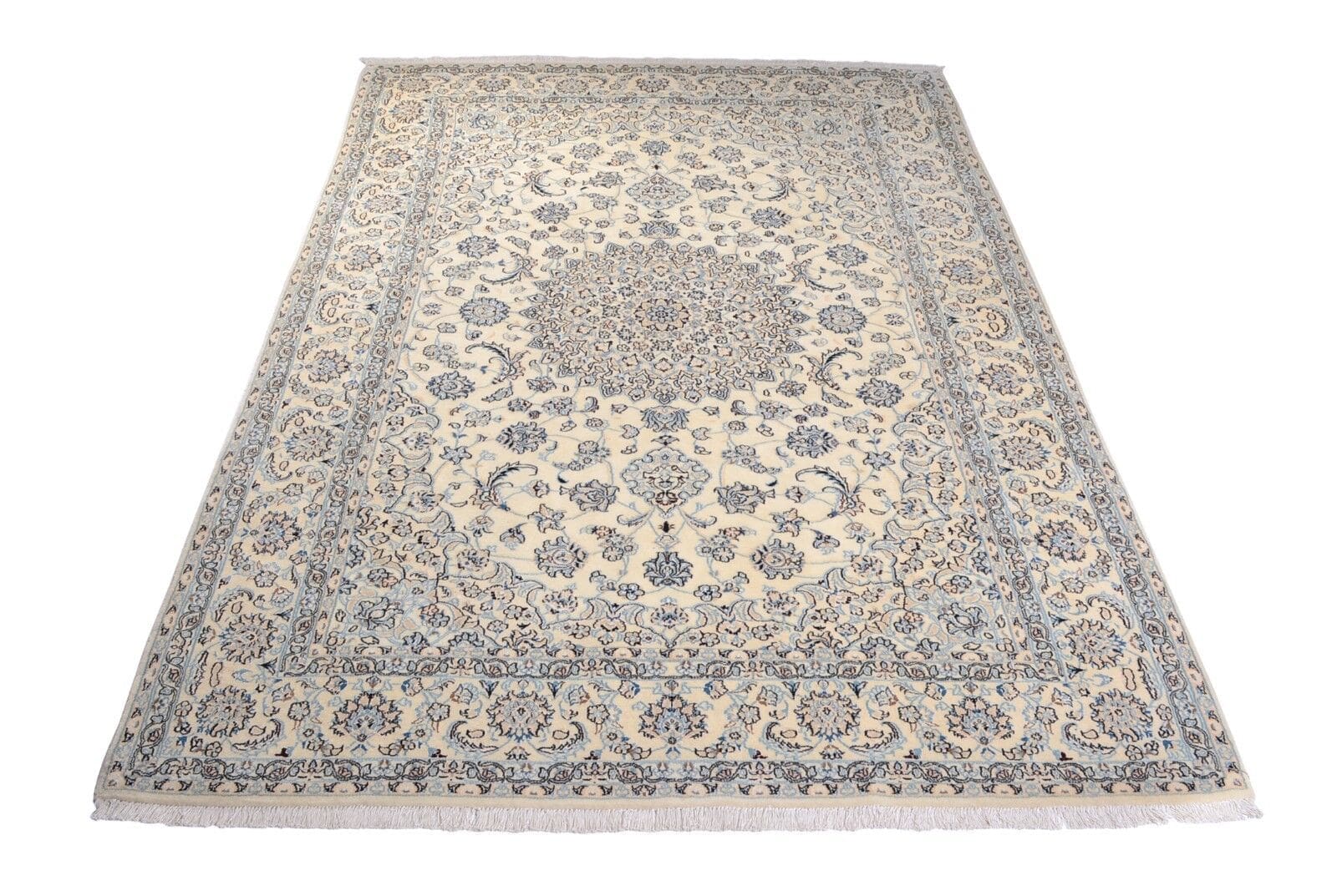 Handgeknüpfter Orientteppich Perser Nain 9 La in Beige, 293 x 197 cm, aus Schurwolle