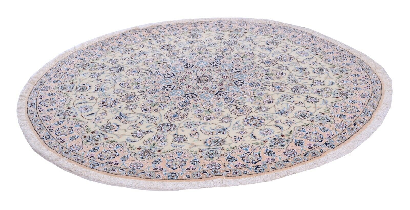 Nain 9 La 200 x 200 cm feiner handgeknüpfter orientalischer Teppich Perser beige rund neu