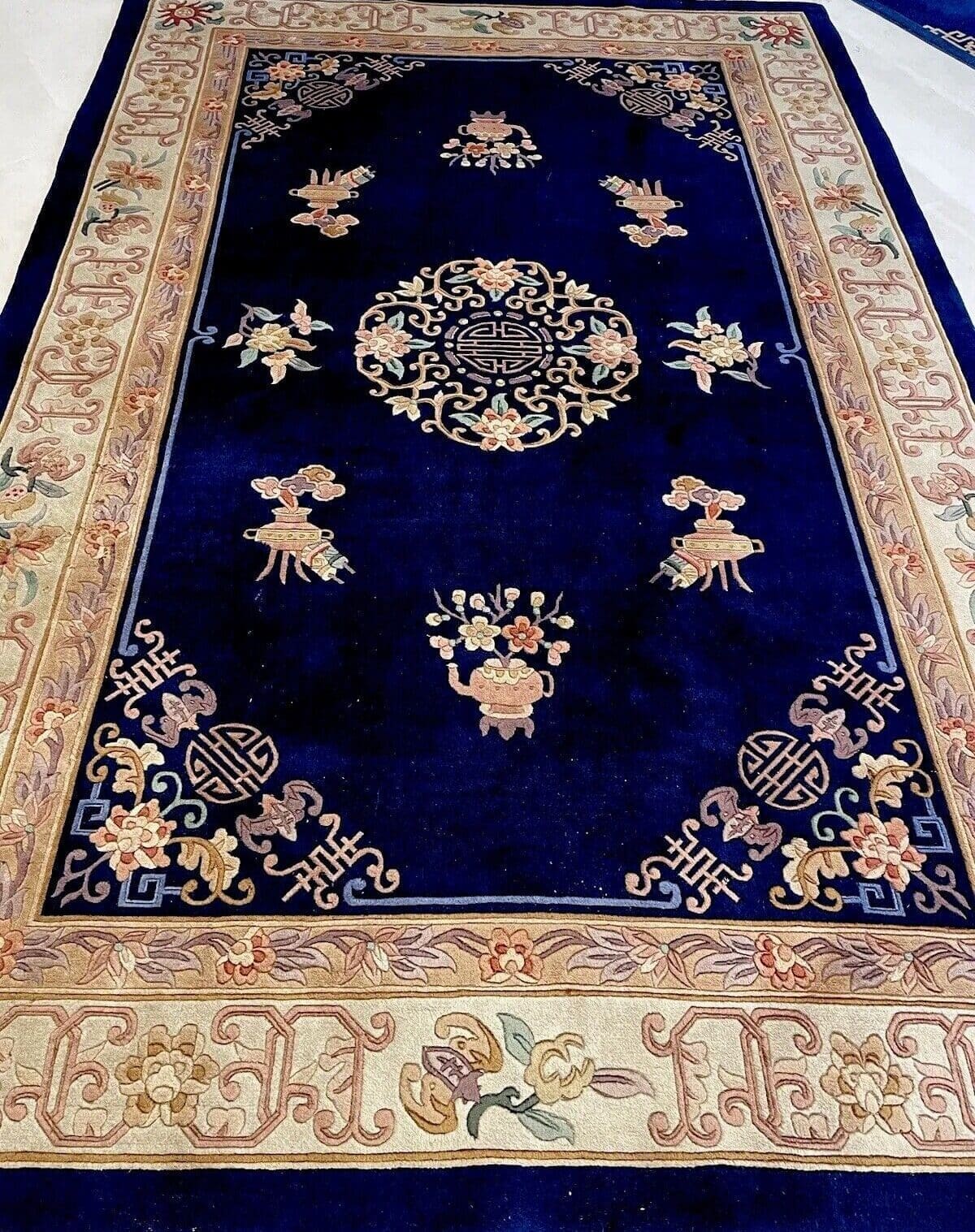 Marinblauer Peking Teppich 285 x 185 cm | 220.000 Knoten/qm | 100% reine Schurwolle | handgeknüpft | Perserteppich