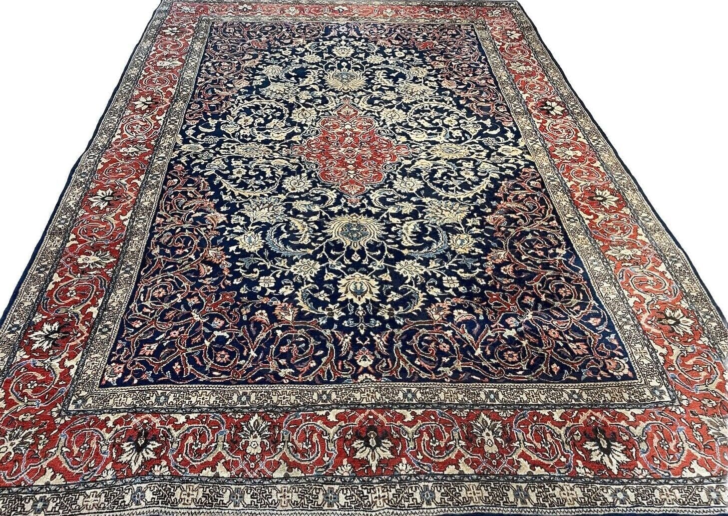 Wunderschöner Sarough Perserteppich 310x220cm - Antik, Blau, Klassisches Blumenmuster, Handgeknüpft