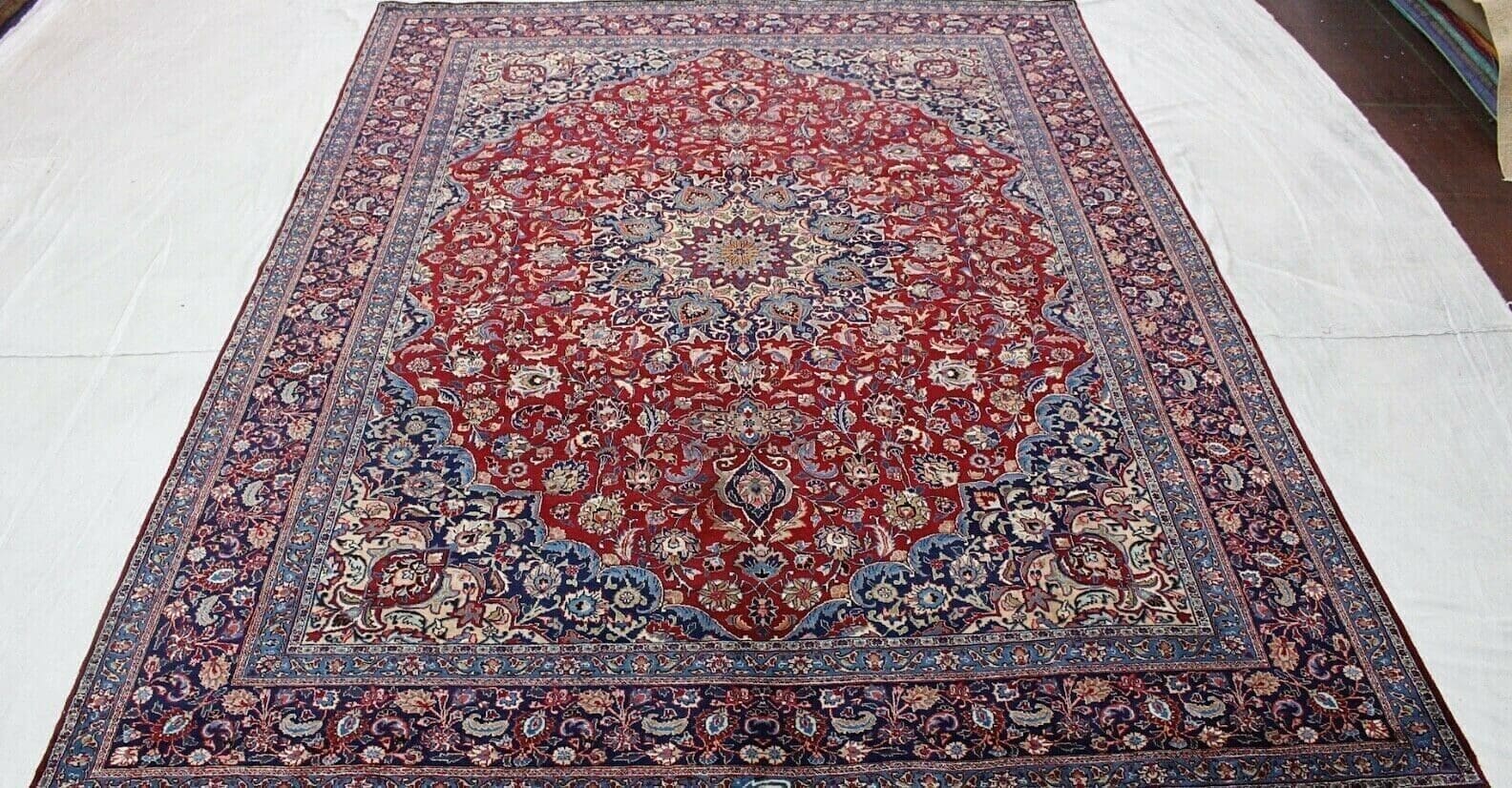 Sehr Alte Persische Mashad Teppich 410x300 cm, ca. 250.000-350.000 Knoten/m², traditionell, gut erhalten, handgeknüpft, Perserteppich