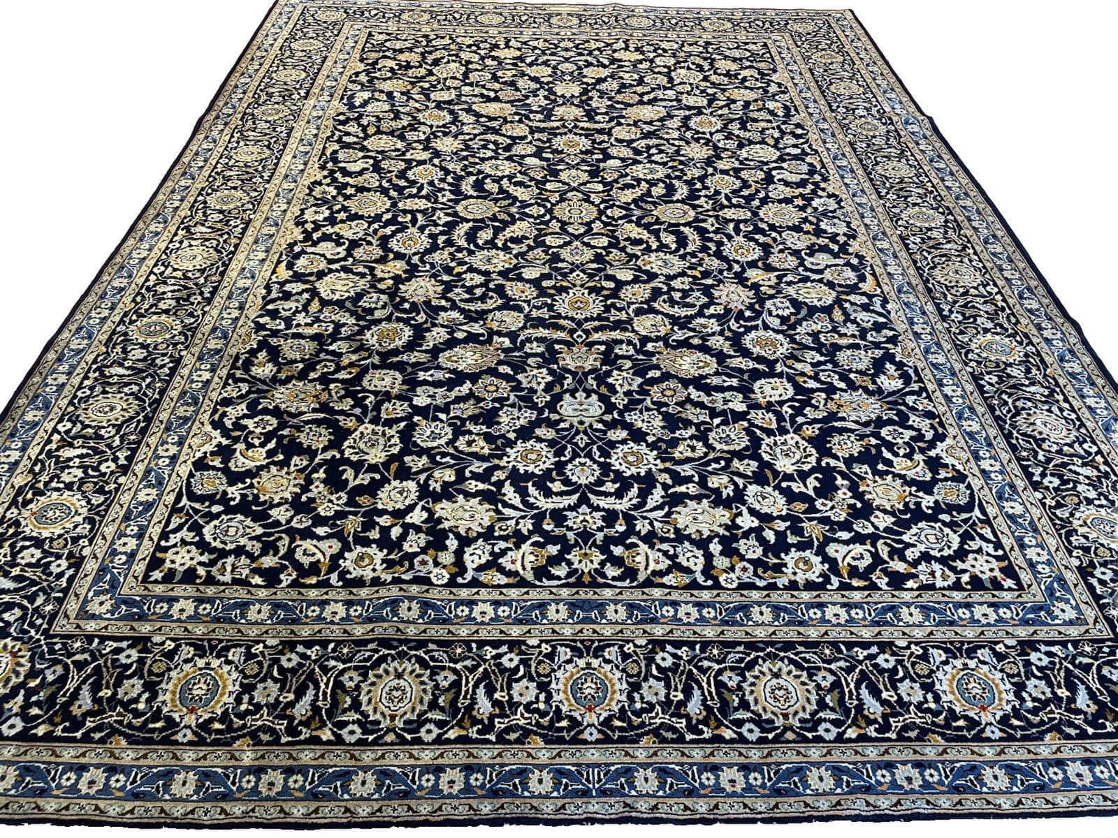 Perserteppich 390x280 cm - 280.000 Knoten/m² - Original Keschan Top Qualität in Blau - handgeknüpft
