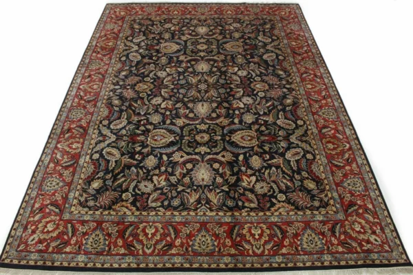 Klassischer Orientteppich Ziegler Blau 380x280 cm – Florales Design mit breiter roter Bordüre, handgeknüpft, Perserteppich