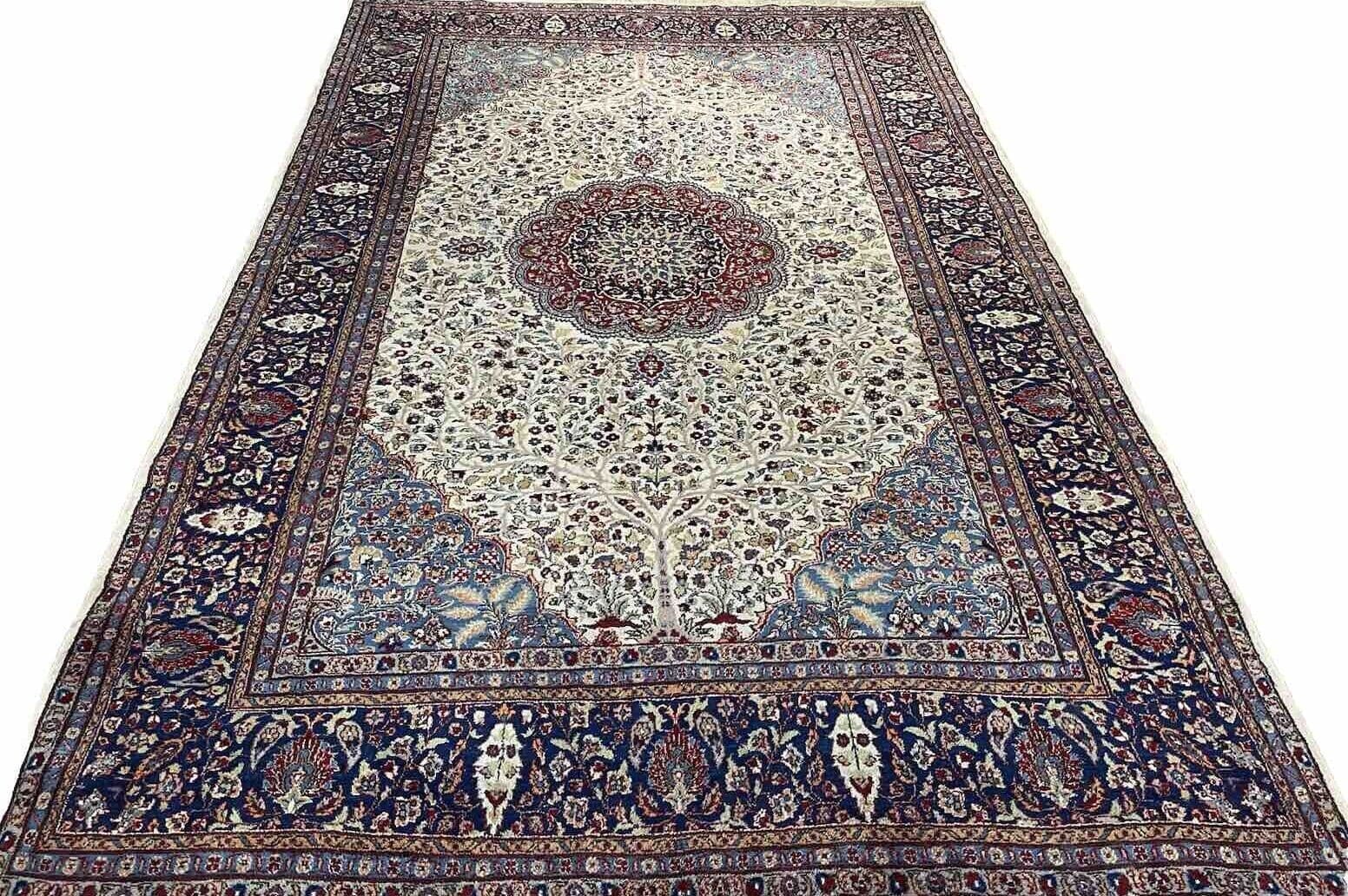 Hochwertiger Perserteppich 300x200 cm - Handgeknüpft aus Kerman mit Seidenanteil und Rawar-Muster - Perfekt für Fußbodenheizung - Handgeknüpft