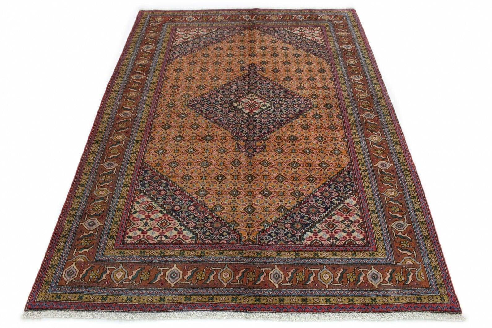 Klassischer Orientteppich Tabriz Orange 280x200 cm – Geometrisches Medallion, gestapelte Bordüre, Kurzflor