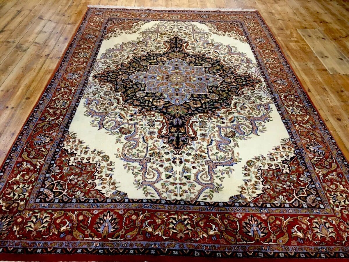 Wunderschöner Sarough Teppich Beige 300x200 cm - 100% handgeknüpft, klassische Knotenzahl, aus reiner Schurwolle - Perserteppich handgeknüpft