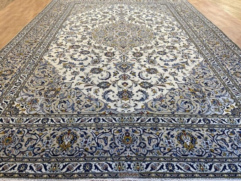 Wunderschöner Persischer Keshan Korkwolle Teppich 390x283 cm – 100% Wolle, handgeknüpft, traditionelles Muster, sehr gutes Preis-Leistungsverhältnis, Perserteppich handgeknüpft