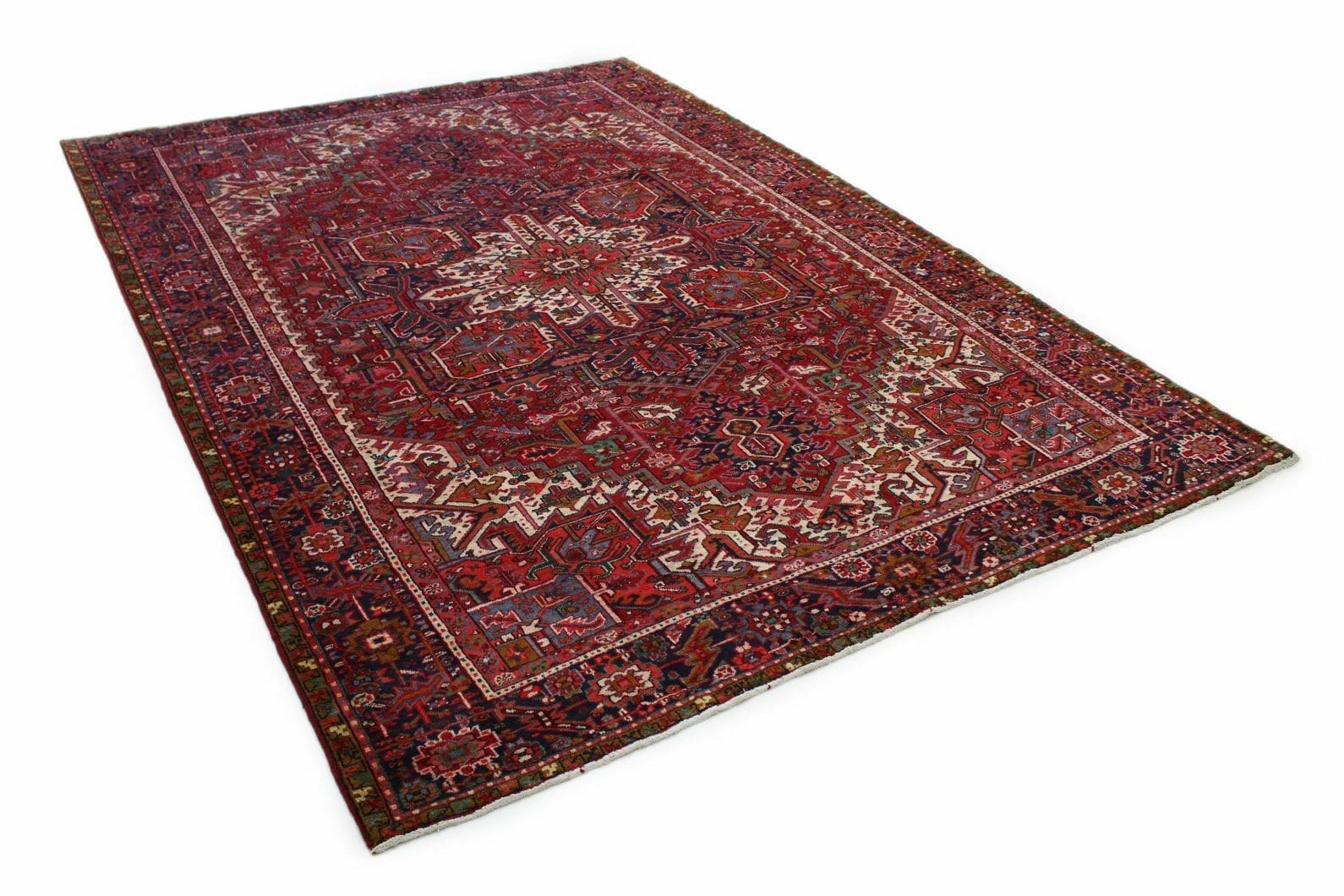 Klassischer Perserteppich Heriz Rot 400x270 cm – Geometrisches Design mit Medallion – Handgeknüpft und geprüft – 30-50 Jahre alt – handgeknüpft, Perserteppich