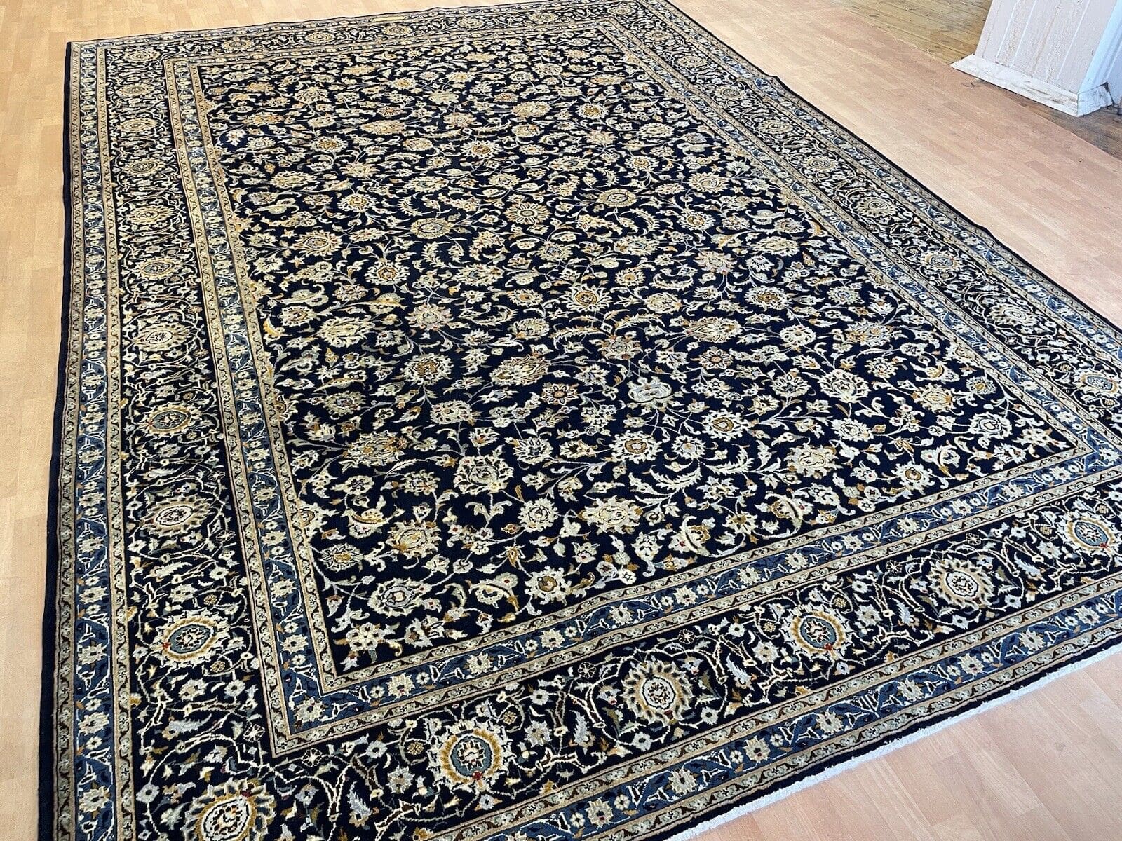 Perserteppich 390x280 cm - 280.000 Knoten/m² - Original Keschan Top Qualität in Blau - handgeknüpft
