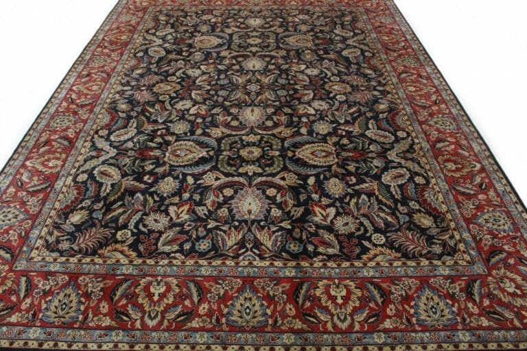 Klassischer Orientteppich Ziegler Blau 380x280 cm – Florales Design mit breiter roter Bordüre, handgeknüpft, Perserteppich