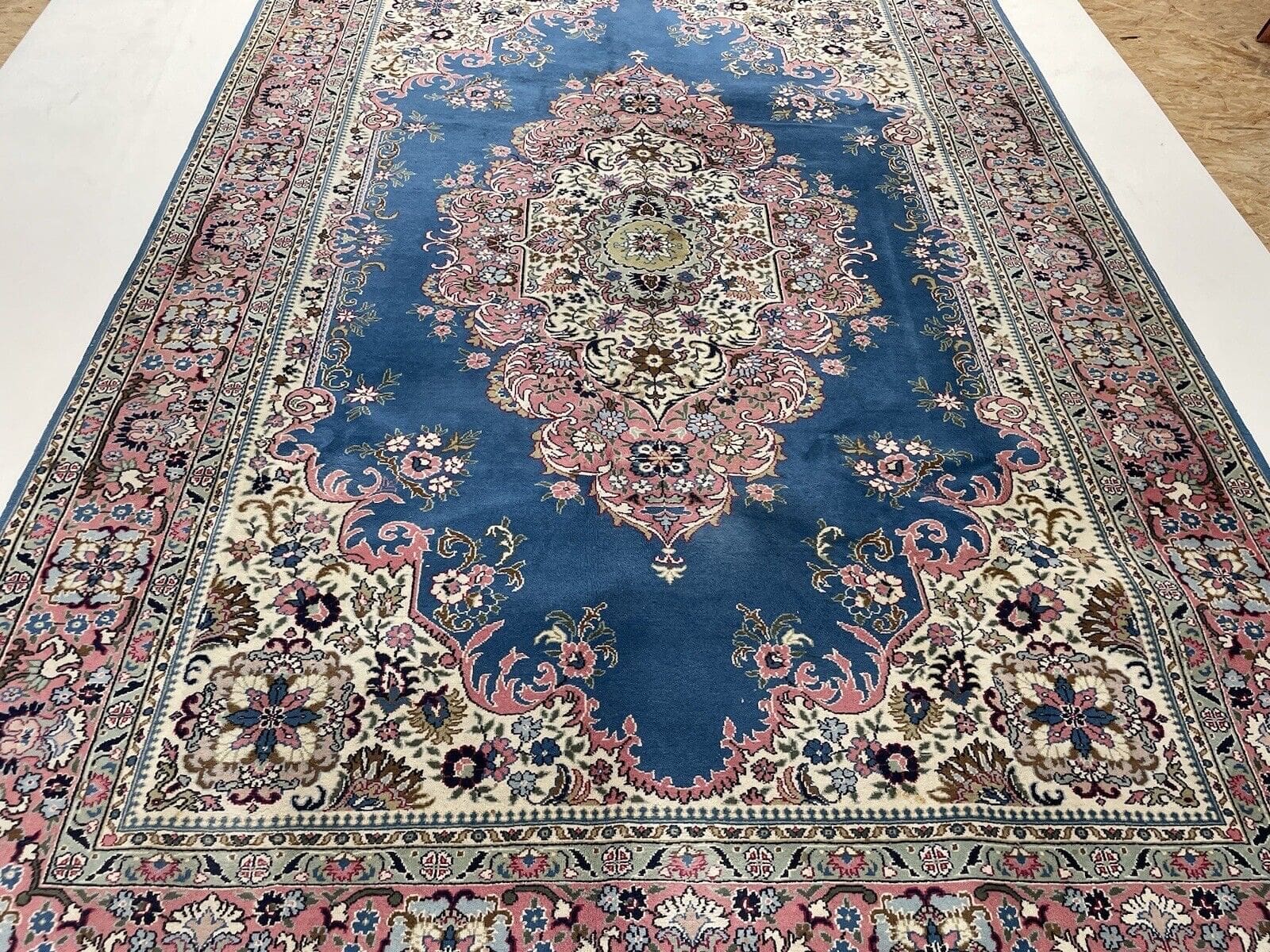 Perserteppich 310x210cm – Top Qualität, handgeknüpft, reiner Schurwolle, Türkis, Bordüre, traditionelles Design, handgeknüpft