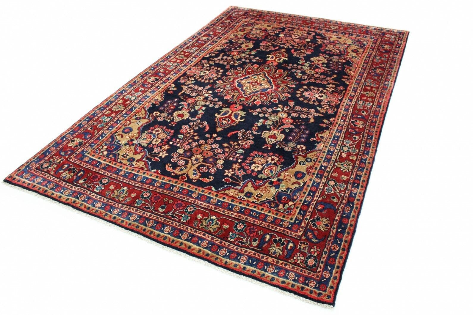 Klassischer Orientteppich Hamadan Blau 330x210 cm – Florales Design