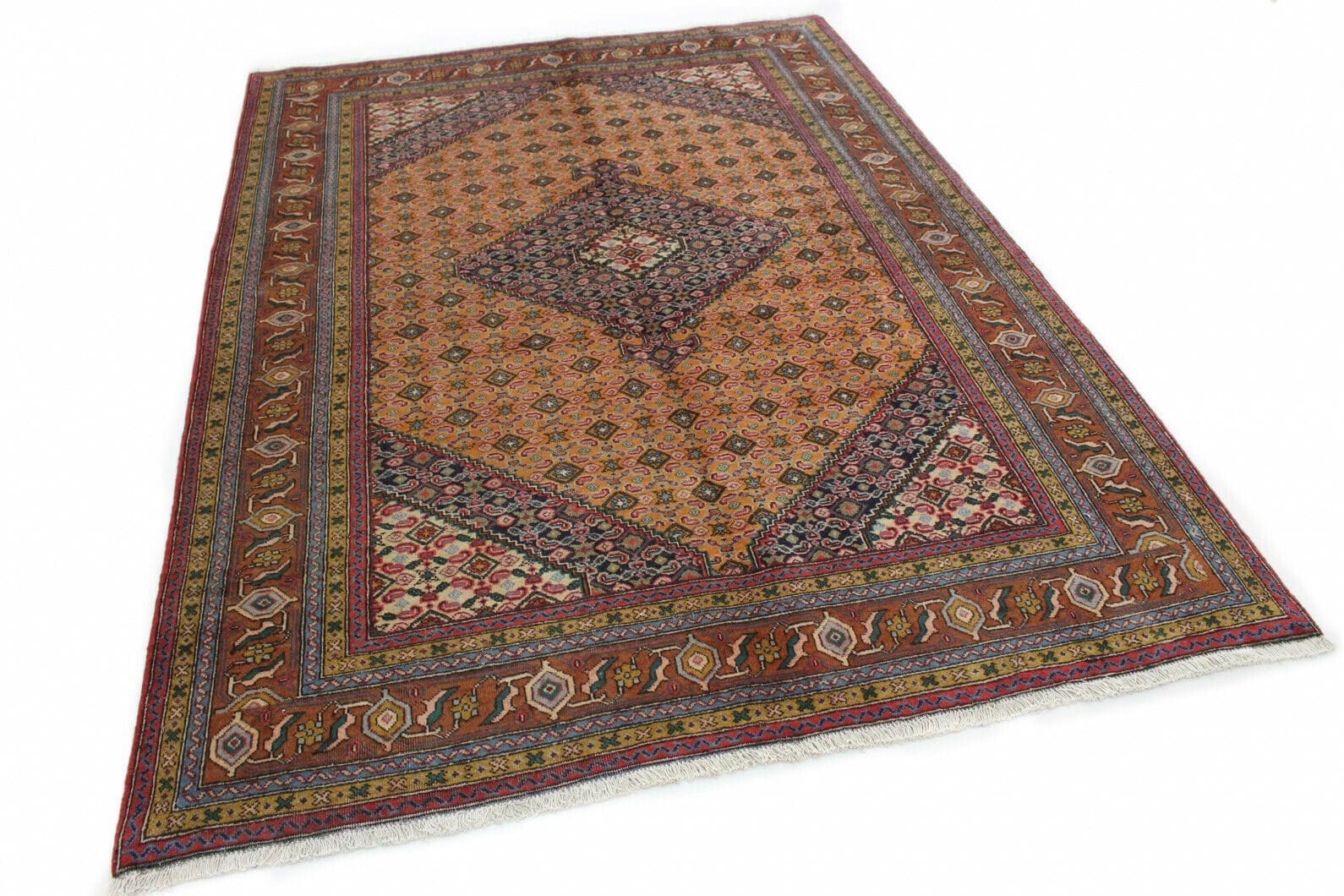 Klassischer Orientteppich Tabriz Orange 280x200 cm – Geometrisches Medallion, gestapelte Bordüre, Kurzflor