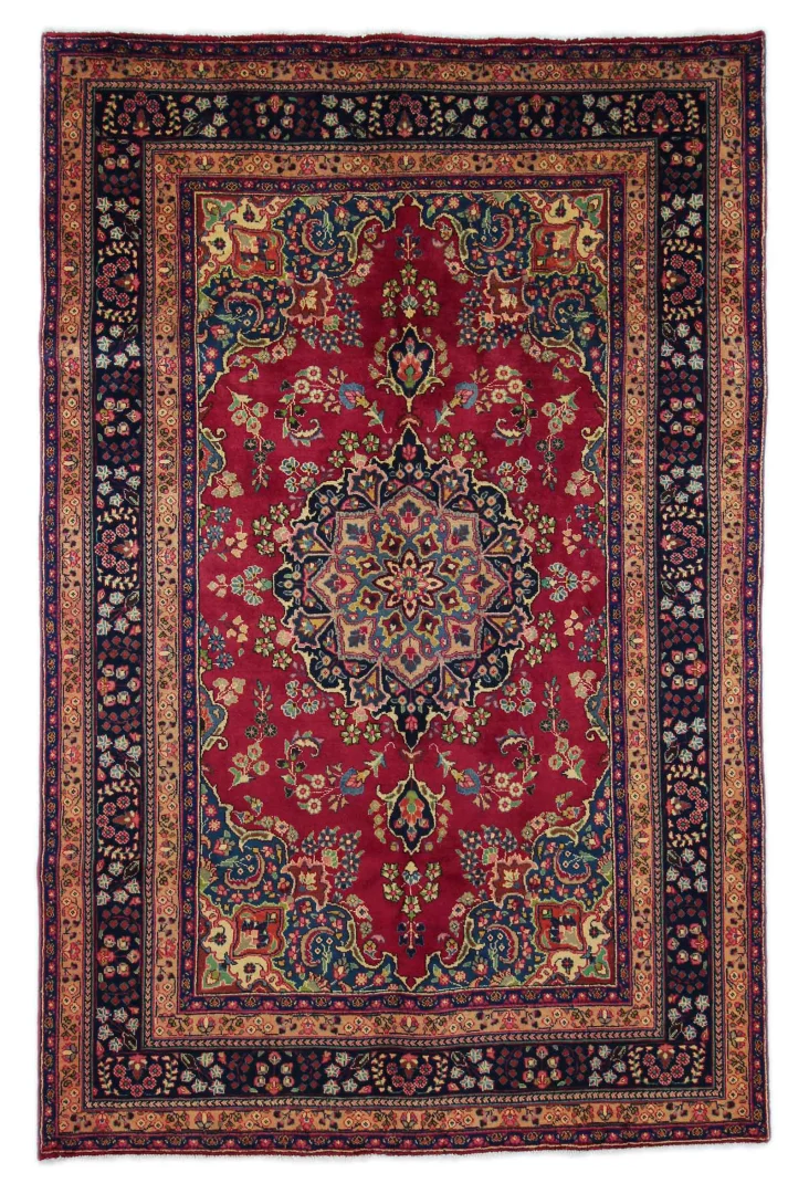 Maschhad Perserteppich 296 x 192 cm – 200.000 Knoten/m², florales Muster, handgeknüpft“