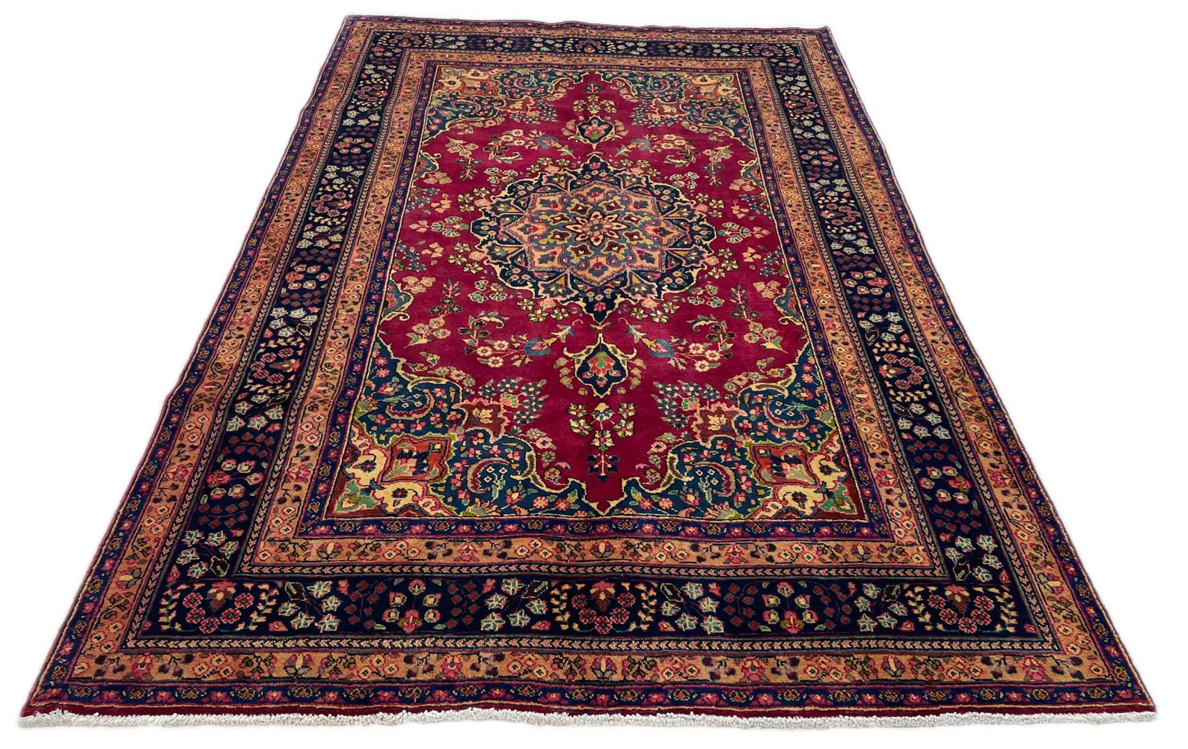 Maschhad Perserteppich 296 x 192 cm – 200.000 Knoten/m², florales Muster, handgeknüpft“